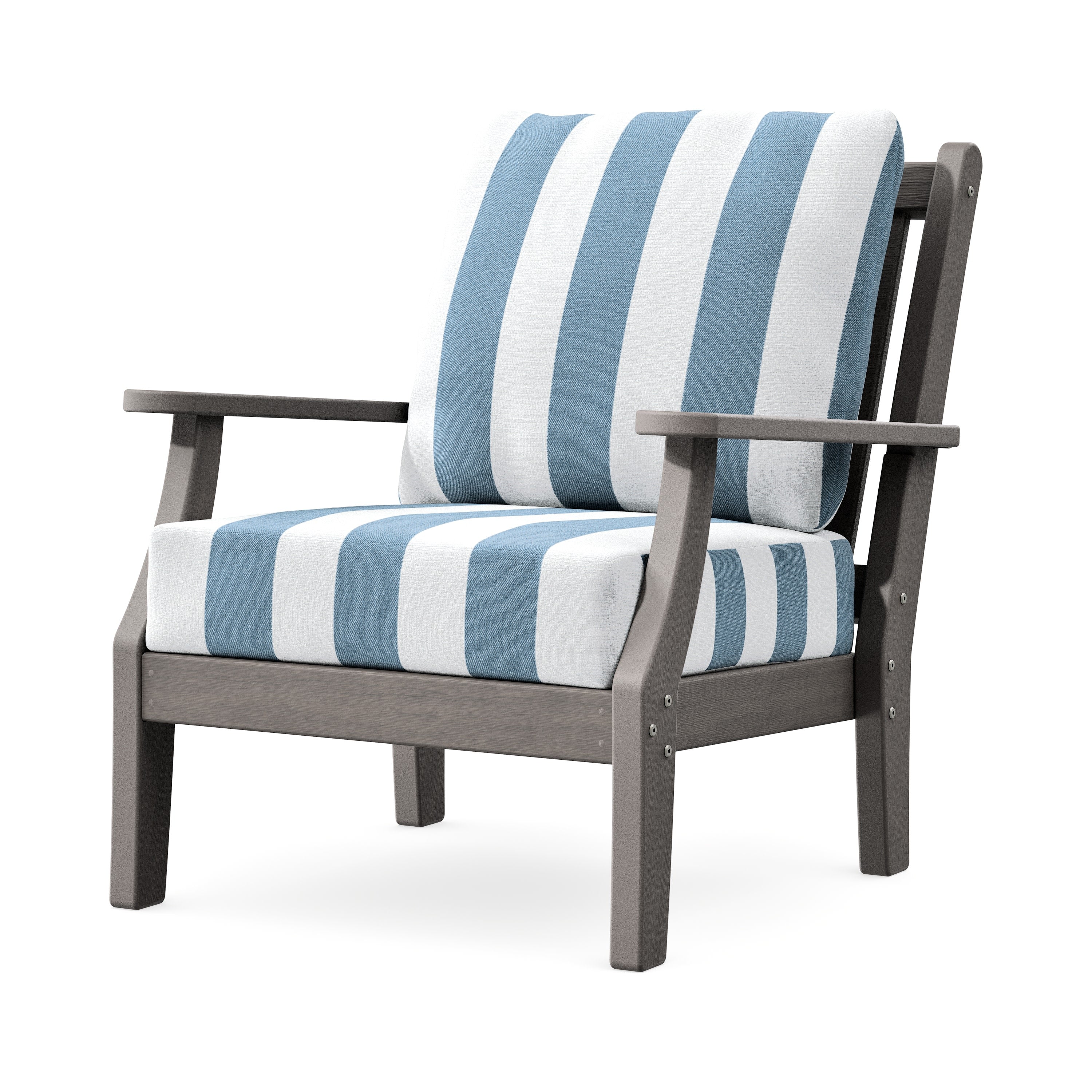 Wovendale Deep Seating Chair in Driftwood / Cabana Stripe Sky Blue