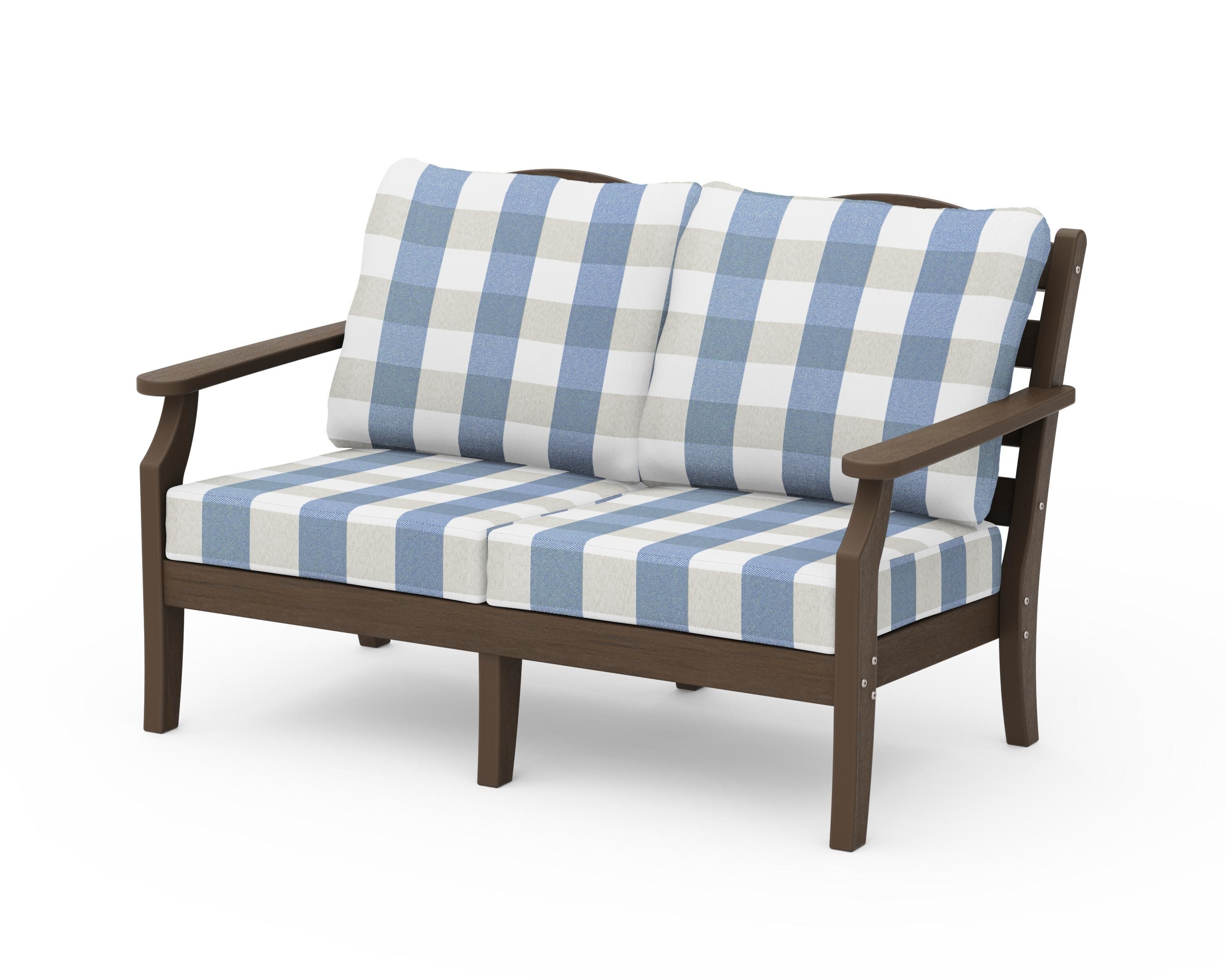Savannah Deep Seating Loveseat in Kona / Buffalo Plaid Sky Blue