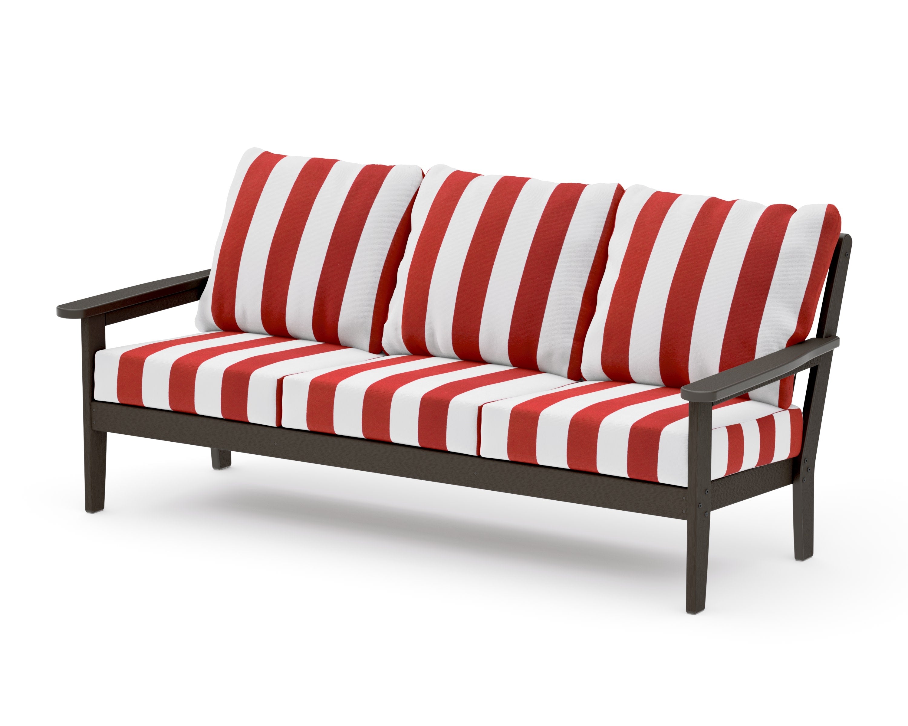 Cottage Deep Seating Sofa in Vintage Coffee / Cabana Stripe Crimson