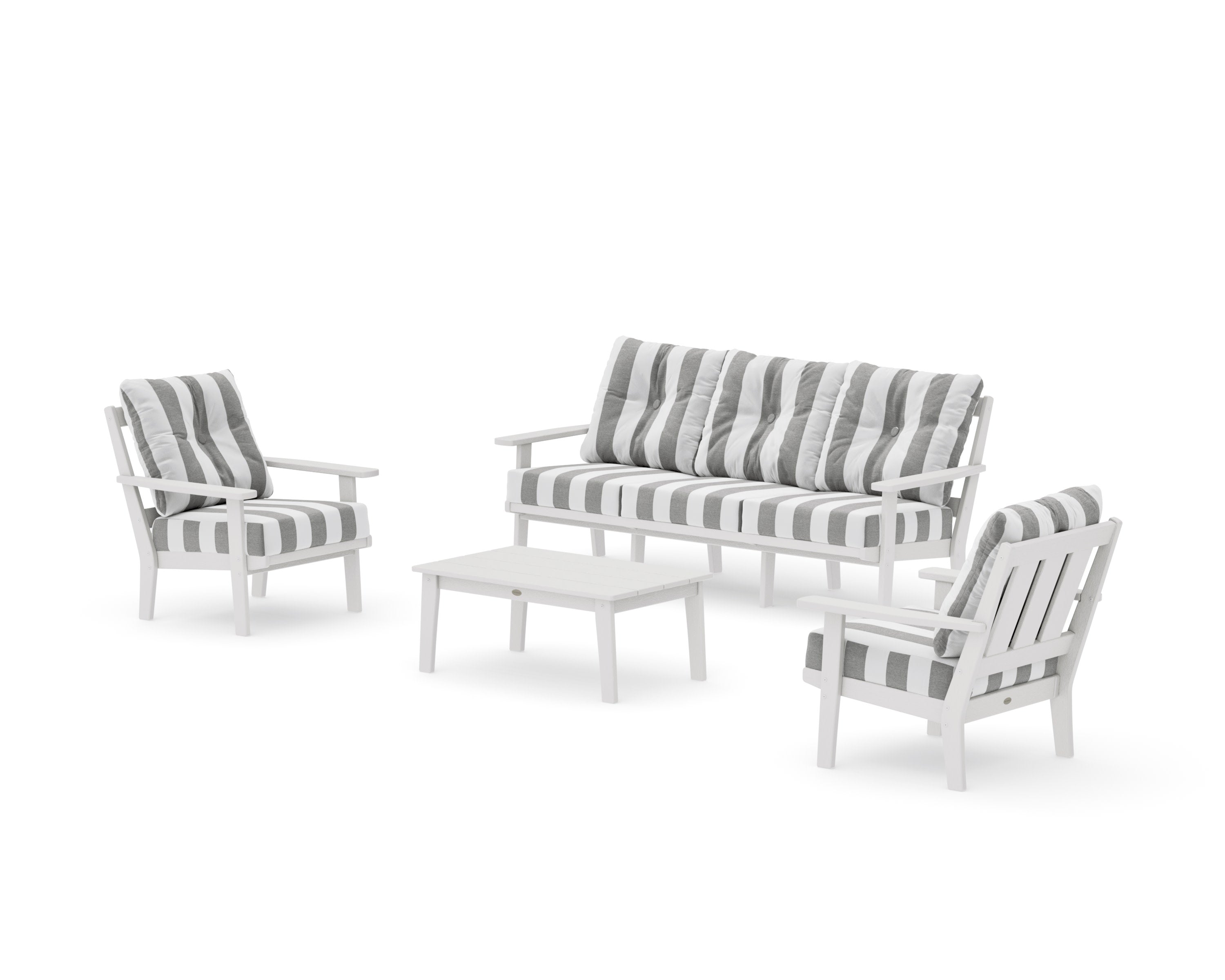 Oxford 4-Piece Deep Seating Set with Sofa in Vintage White / Cabana Stripe Grey Mist