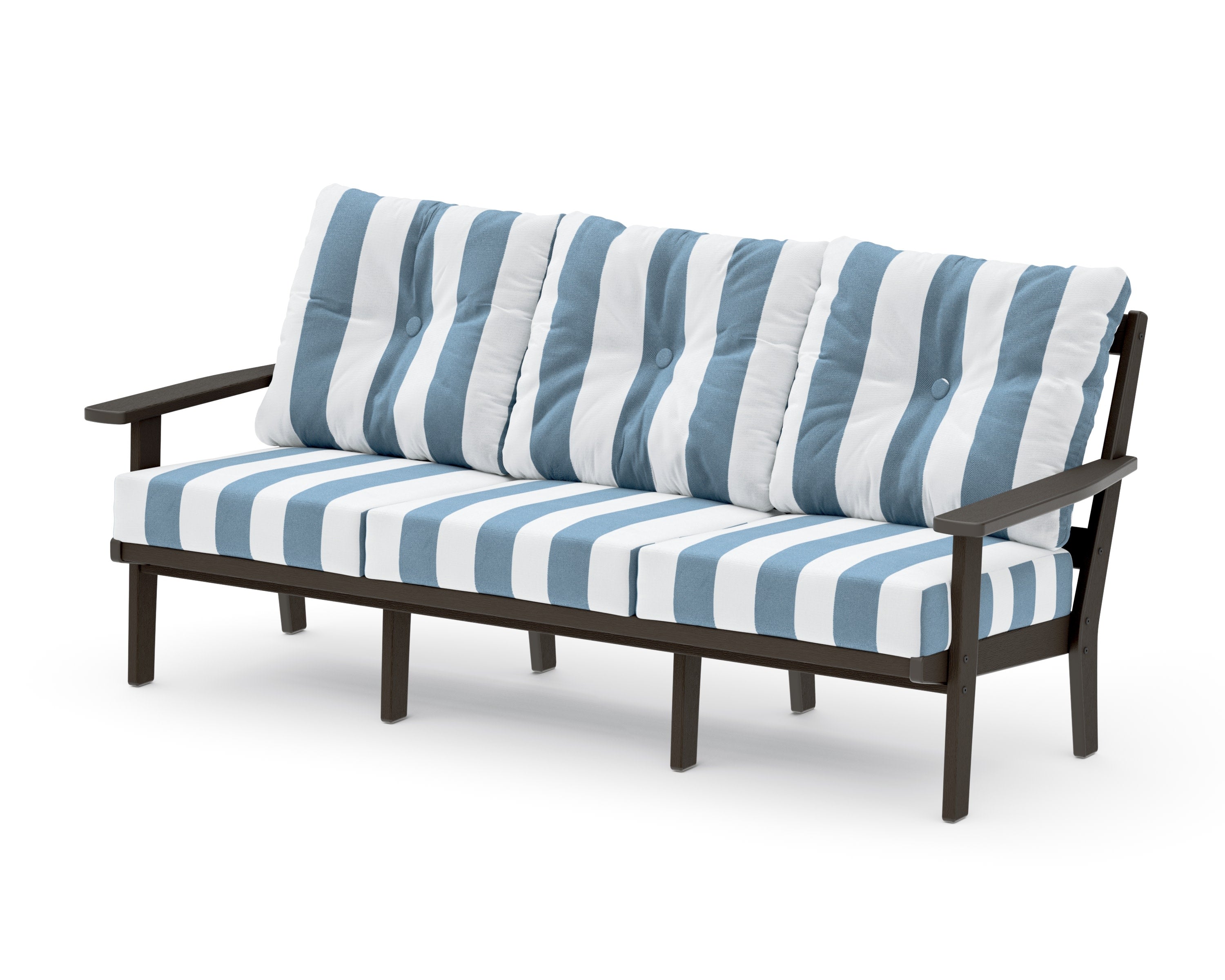 Oxford Deep Seating Sofa in Vintage Coffee / Cabana Stripe Sky Blue