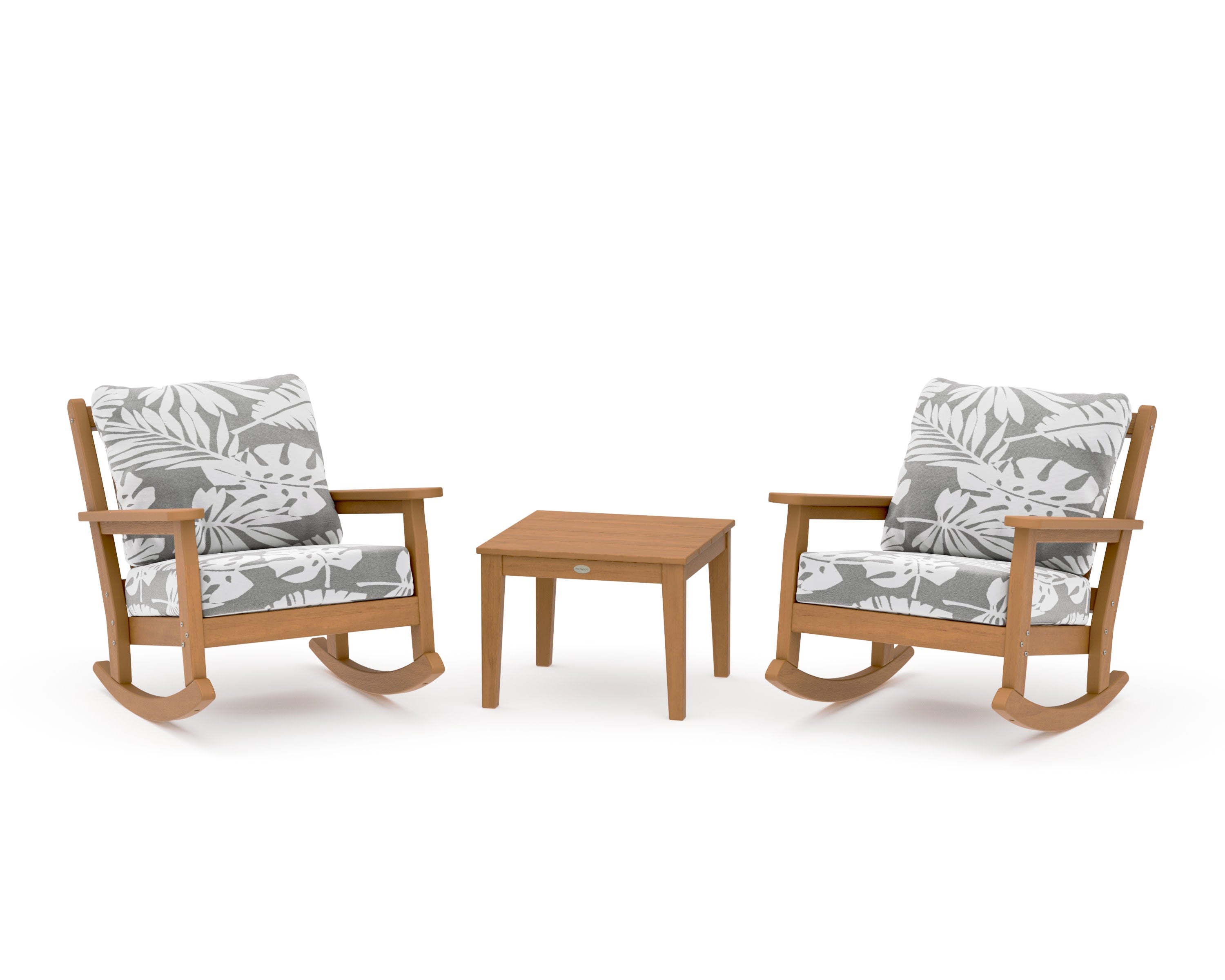 Chippendale 3-Piece Deep Seating Rocker Set in Natural / Leaf Grey Mist