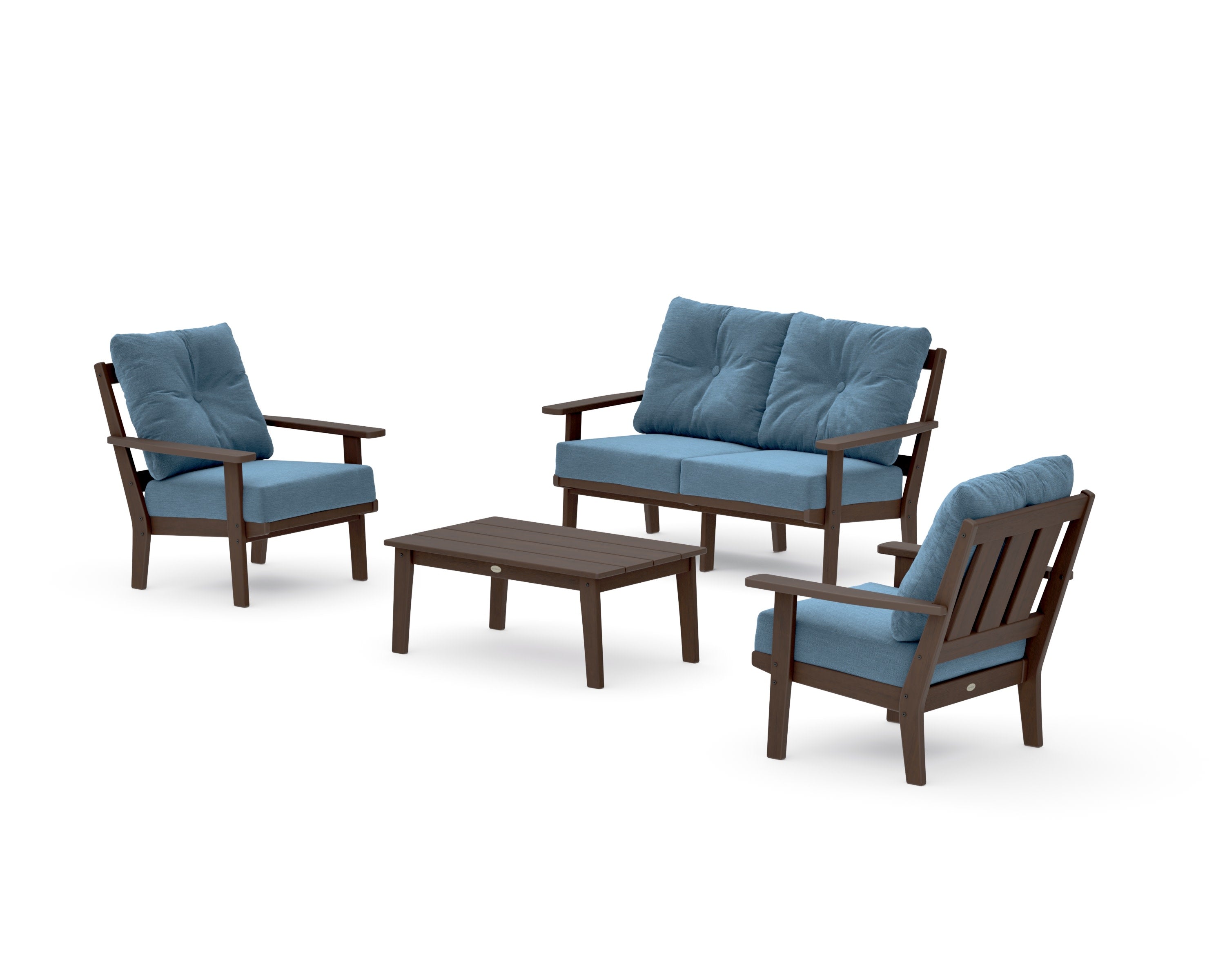 Oxford 4-Piece Deep Seating Set with Loveseat in Kona / Sky Blue
