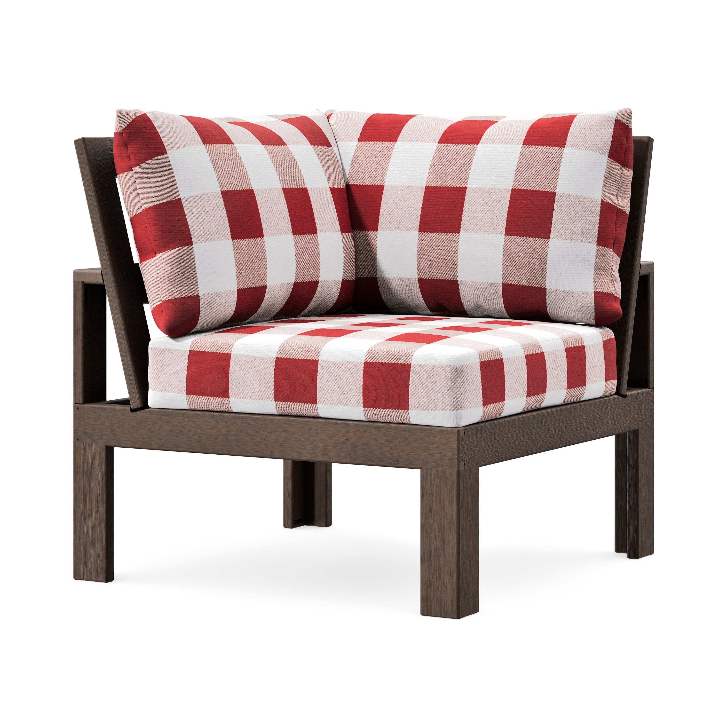 Modular Corner Chair in Kona / Buffalo Plaid Crimson