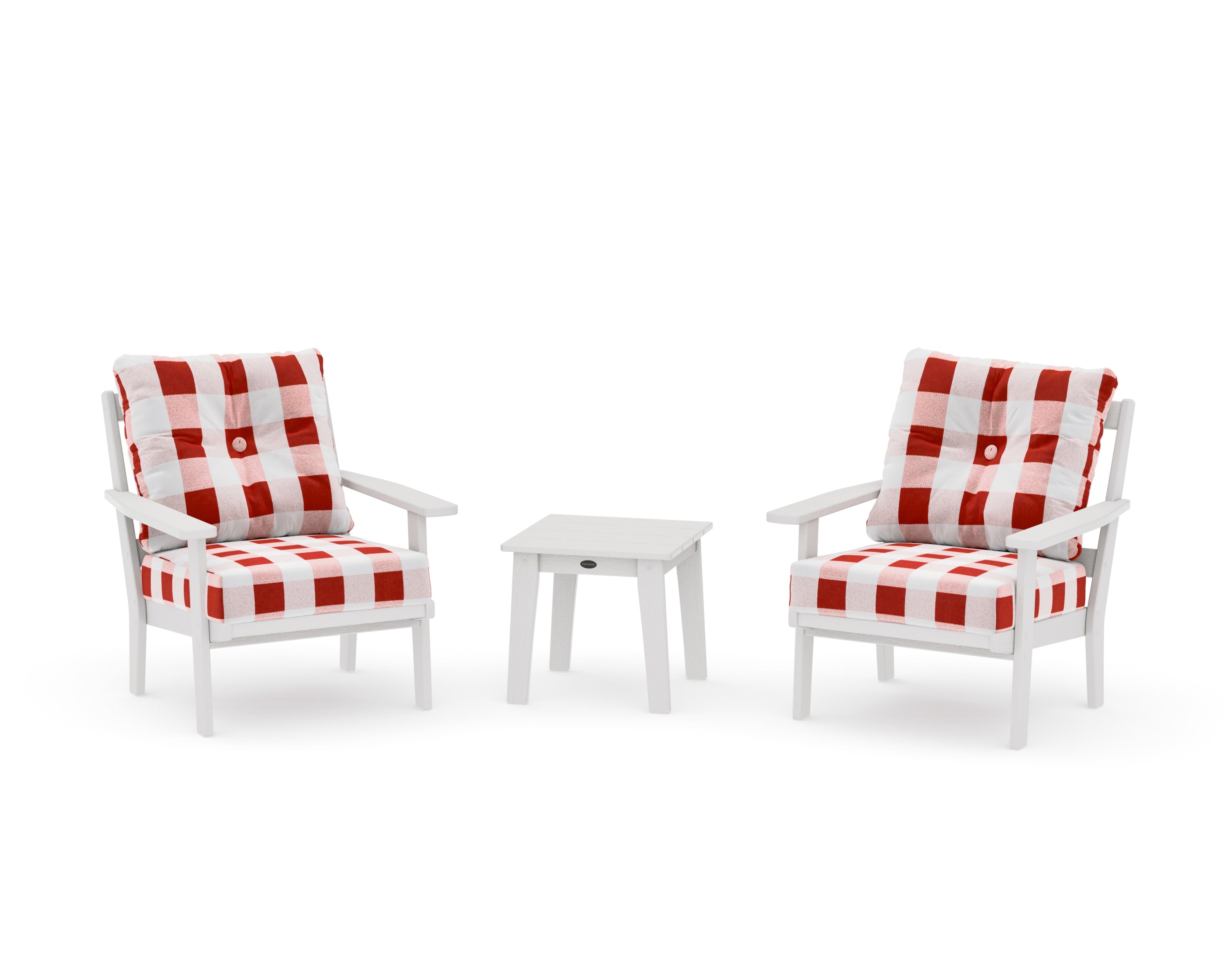 Oxford 3-Piece Deep Seating Set in Vintage White / Buffalo Plaid Crimson