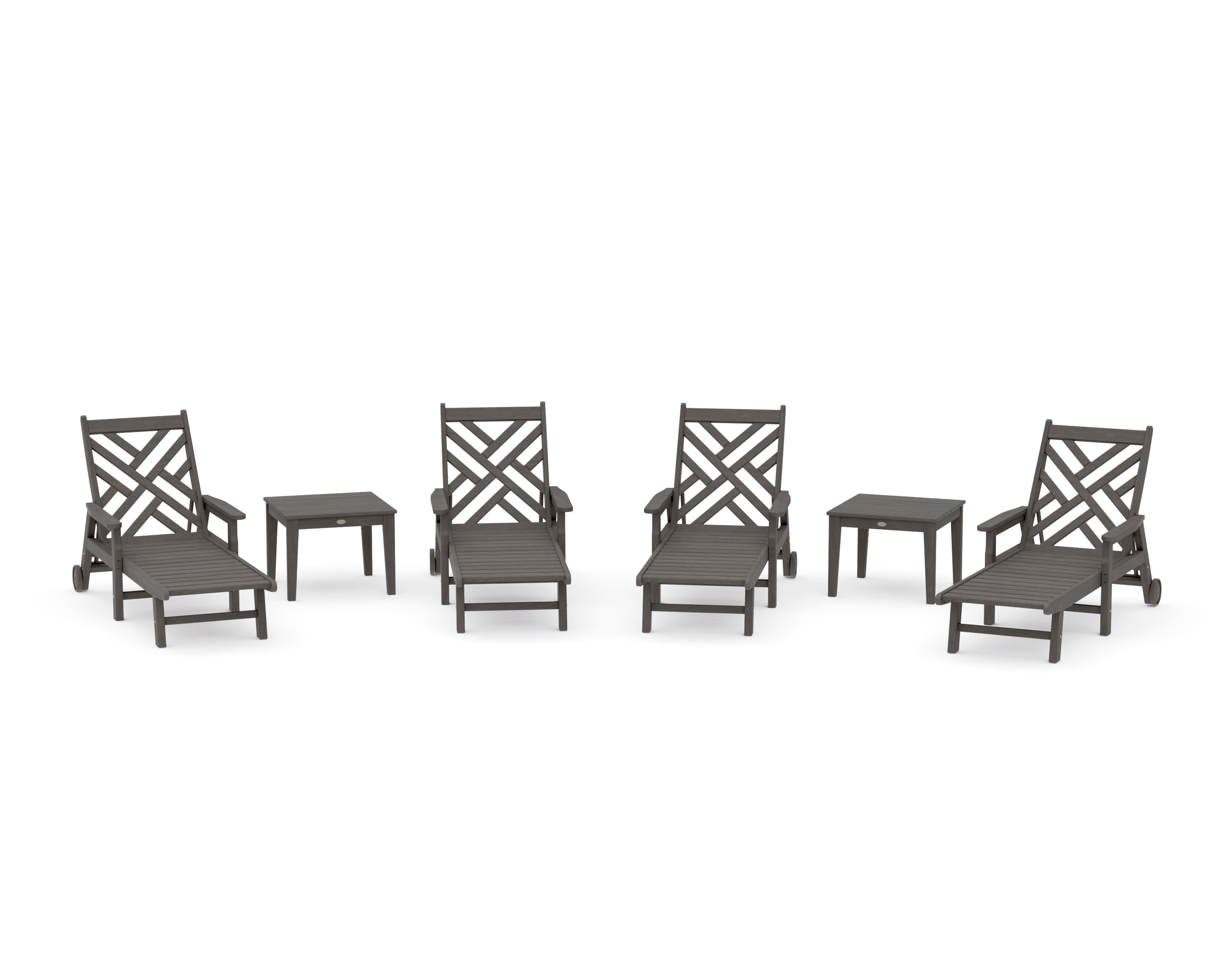 Chippendale 6-Piece Chaise Set with Arms and Wheels in Driftwood
