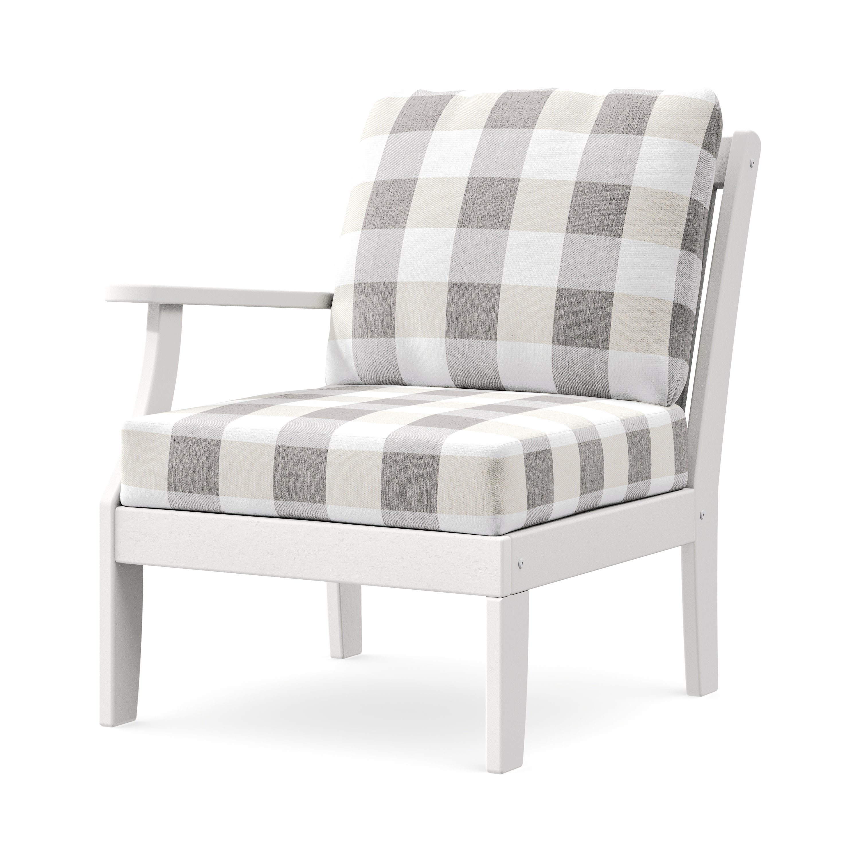 Braxton Modular Left Arm Chair in White / Buffalo Plaid Grey Mist