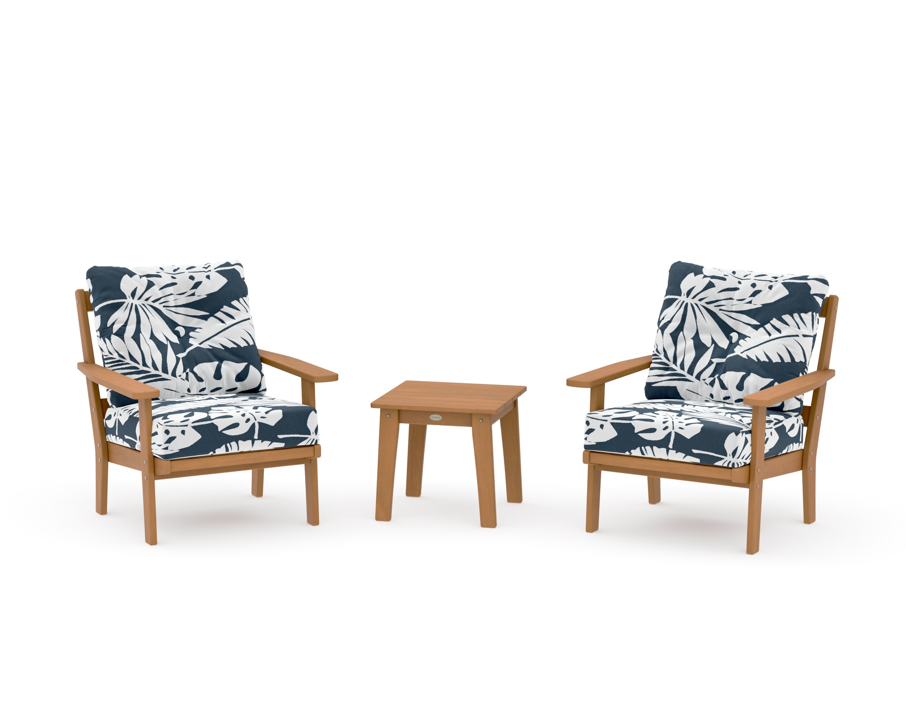 Prairie 3-Piece Deep Seating Set in Natural / Leaf Marine Indigo