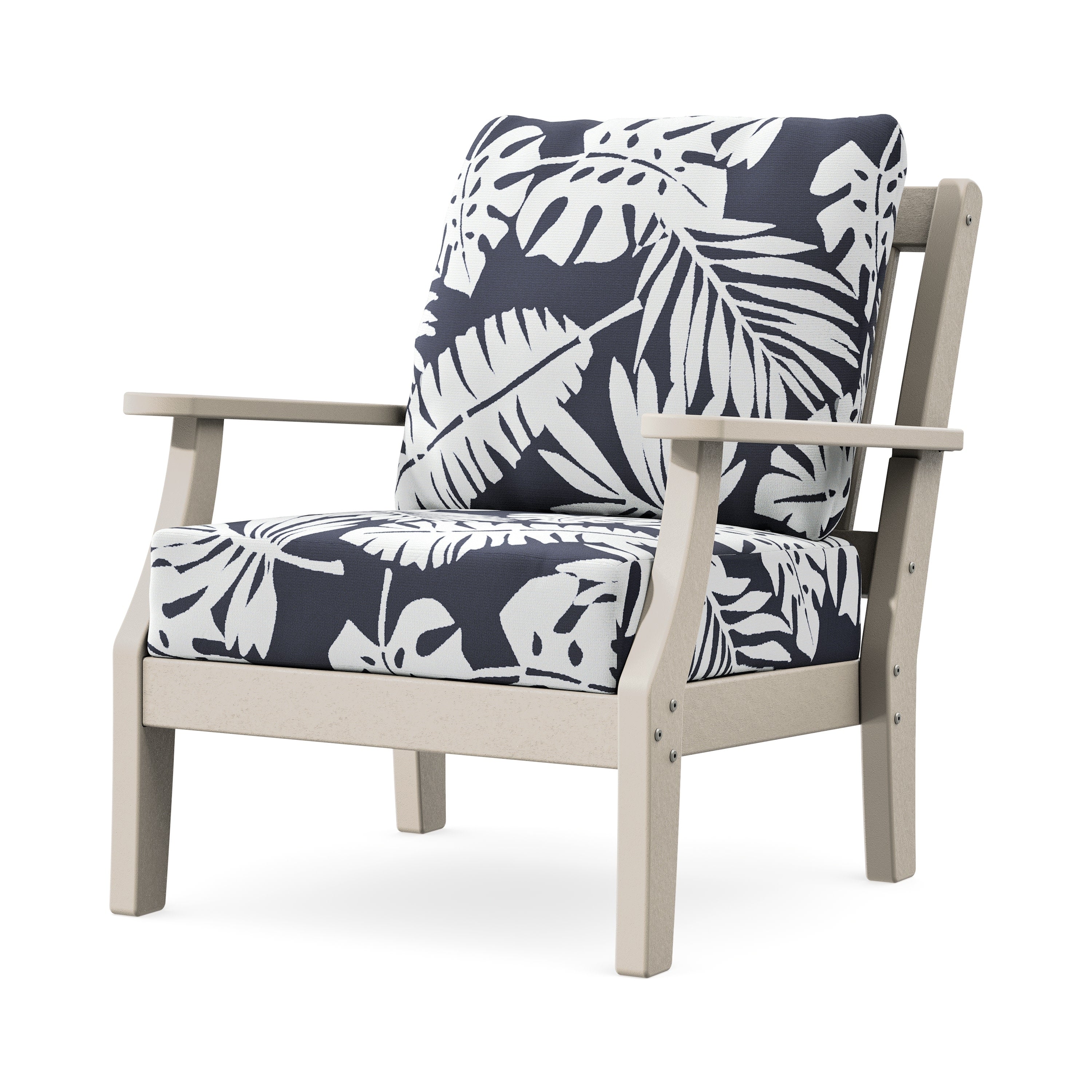 Chinoiserie Deep Seating Chair in Sand / Leaf Navy