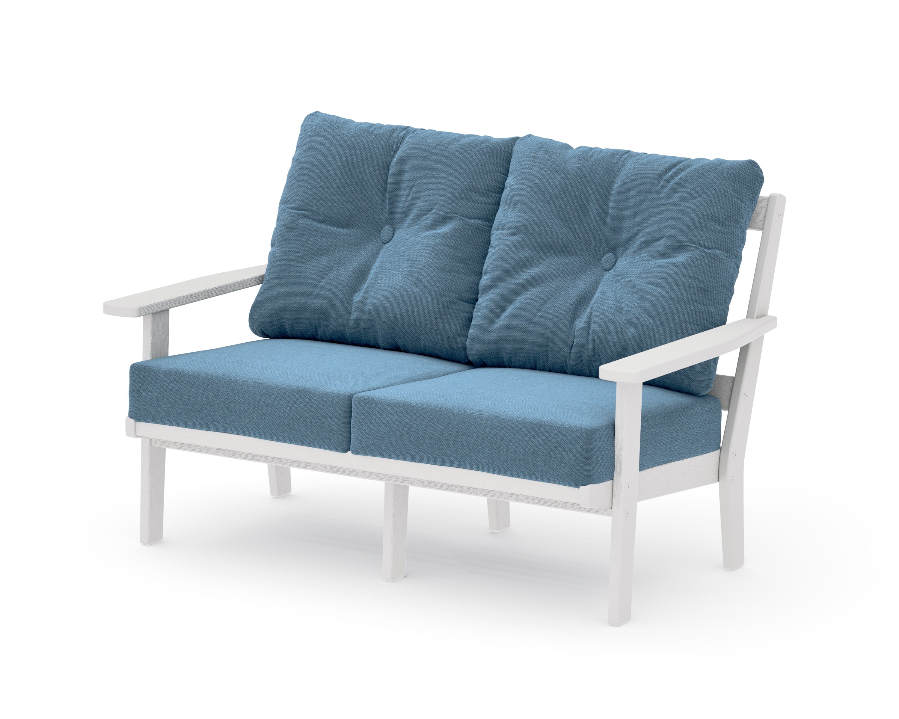Oxford Deep SeatingLoveseat in Vintage White / Sky Blue