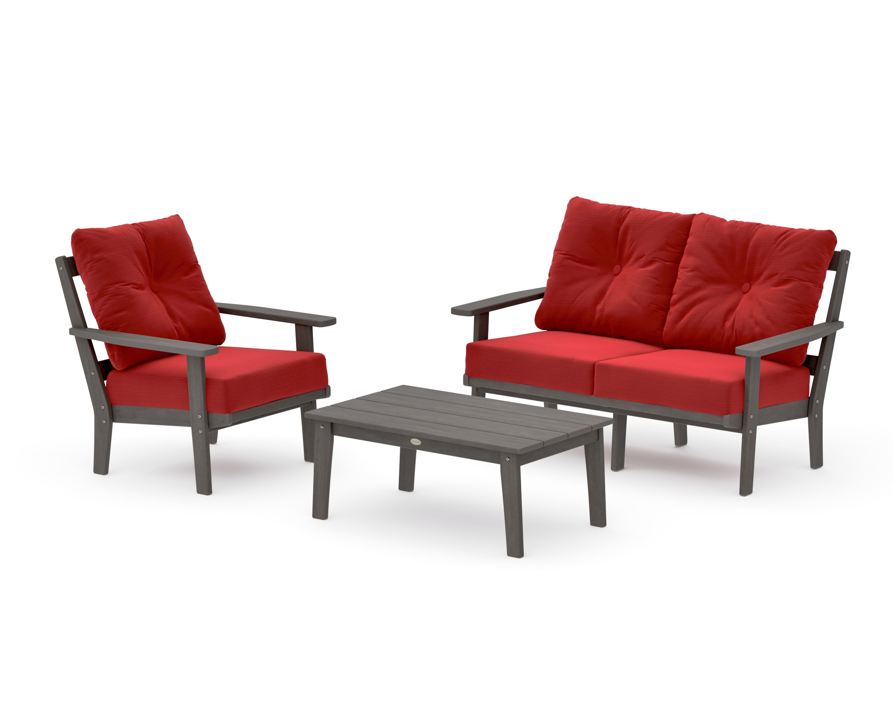 Oxford 3-Piece Deep Seating Set with Loveseat in Driftwood / Crimson Linen
