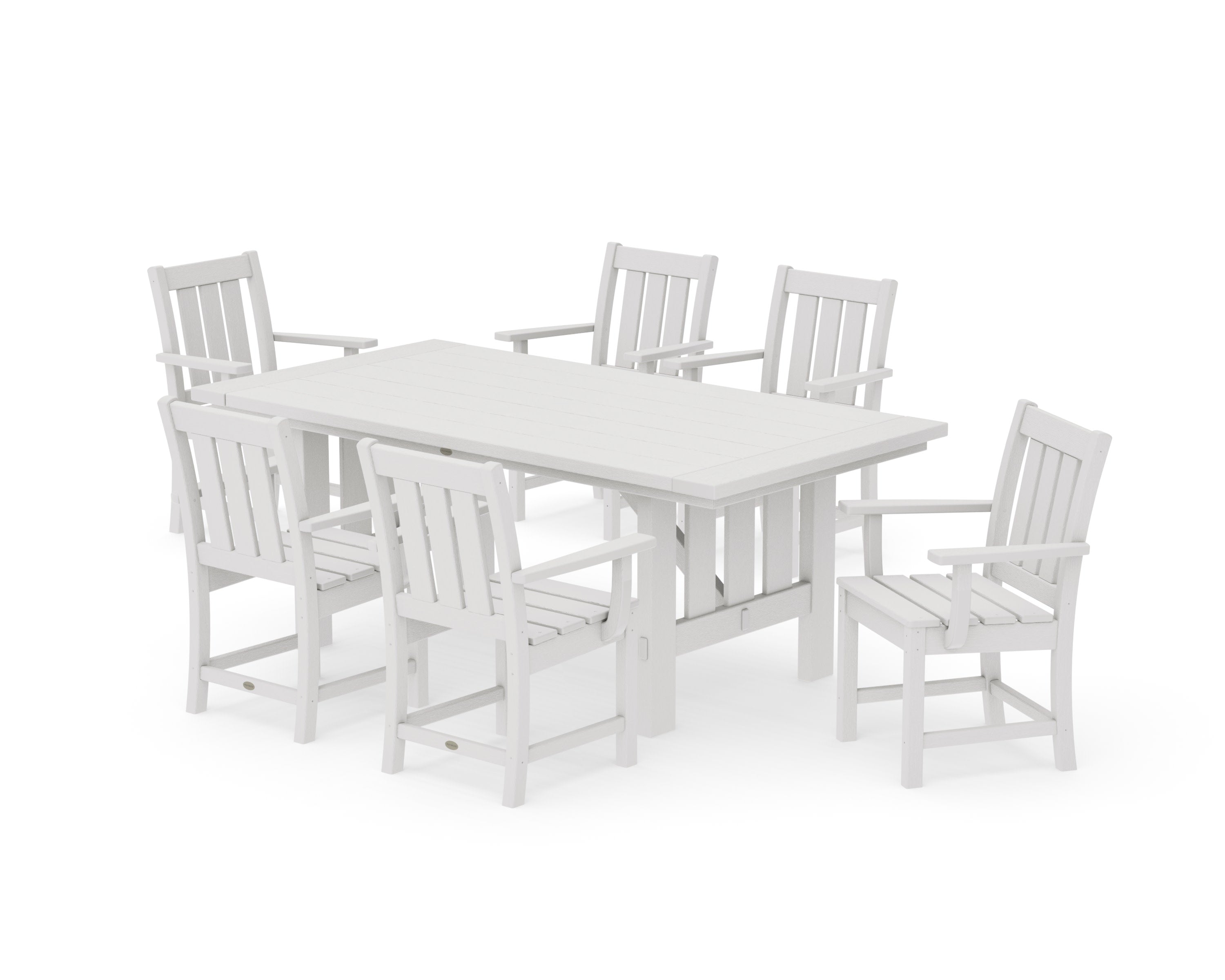 Oxford Arm Chair 7-Piece Mission Dining Set in Vintage White