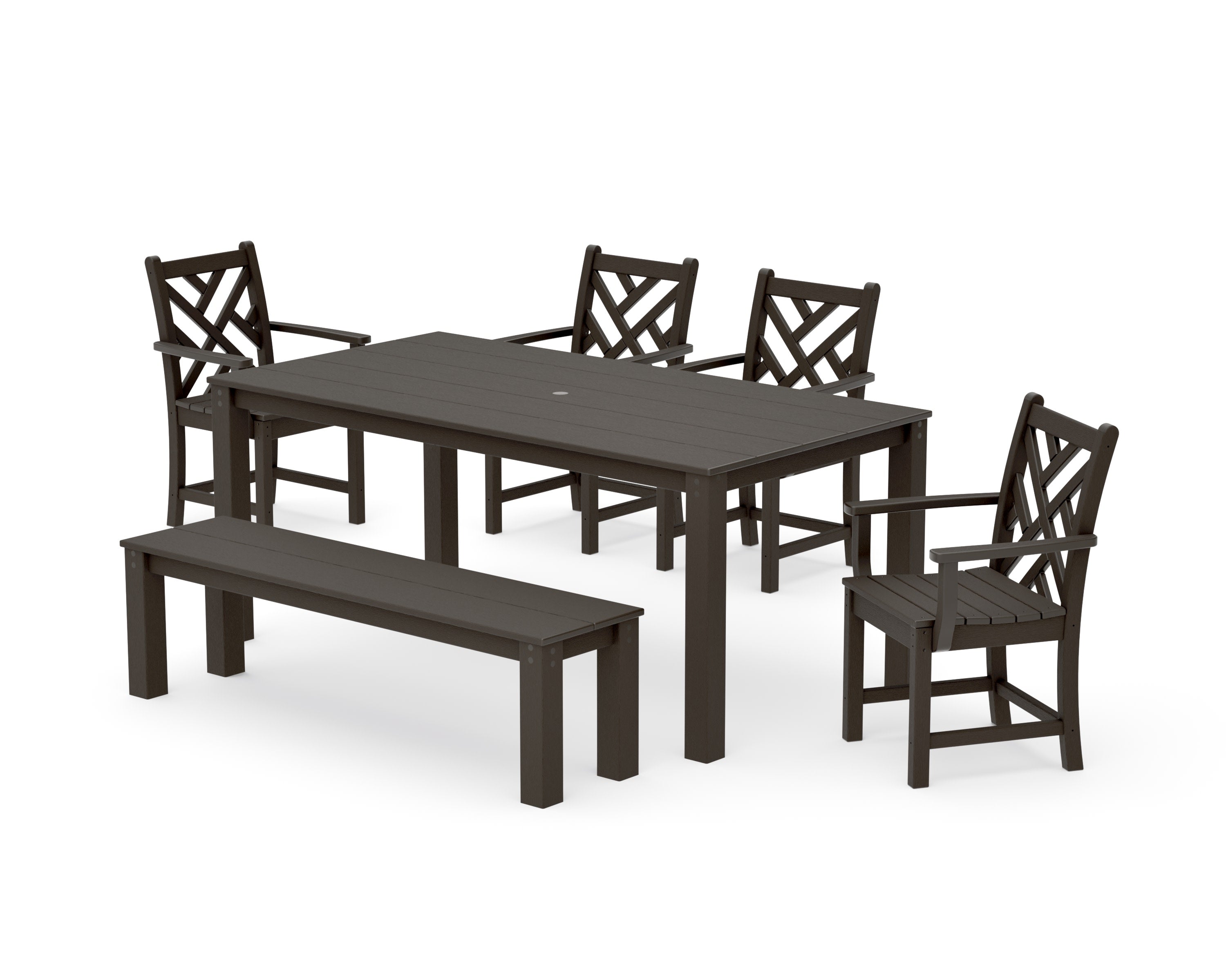 Chippendale 6-Piece Parsons Dining Set with Bench in Vintage Coffee