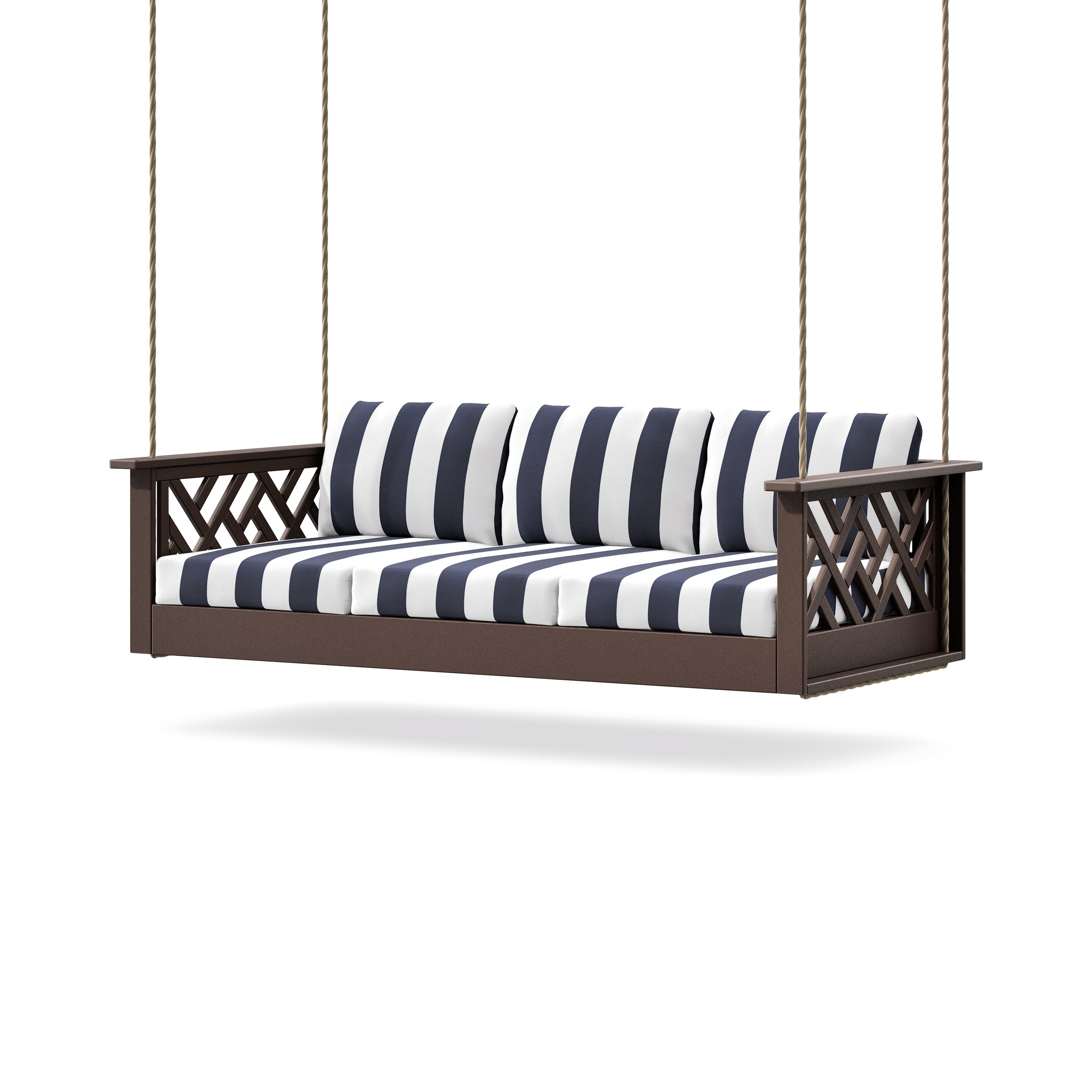 Chippendale Daybed Swing in Mahogany / Cabana Stripe Navy