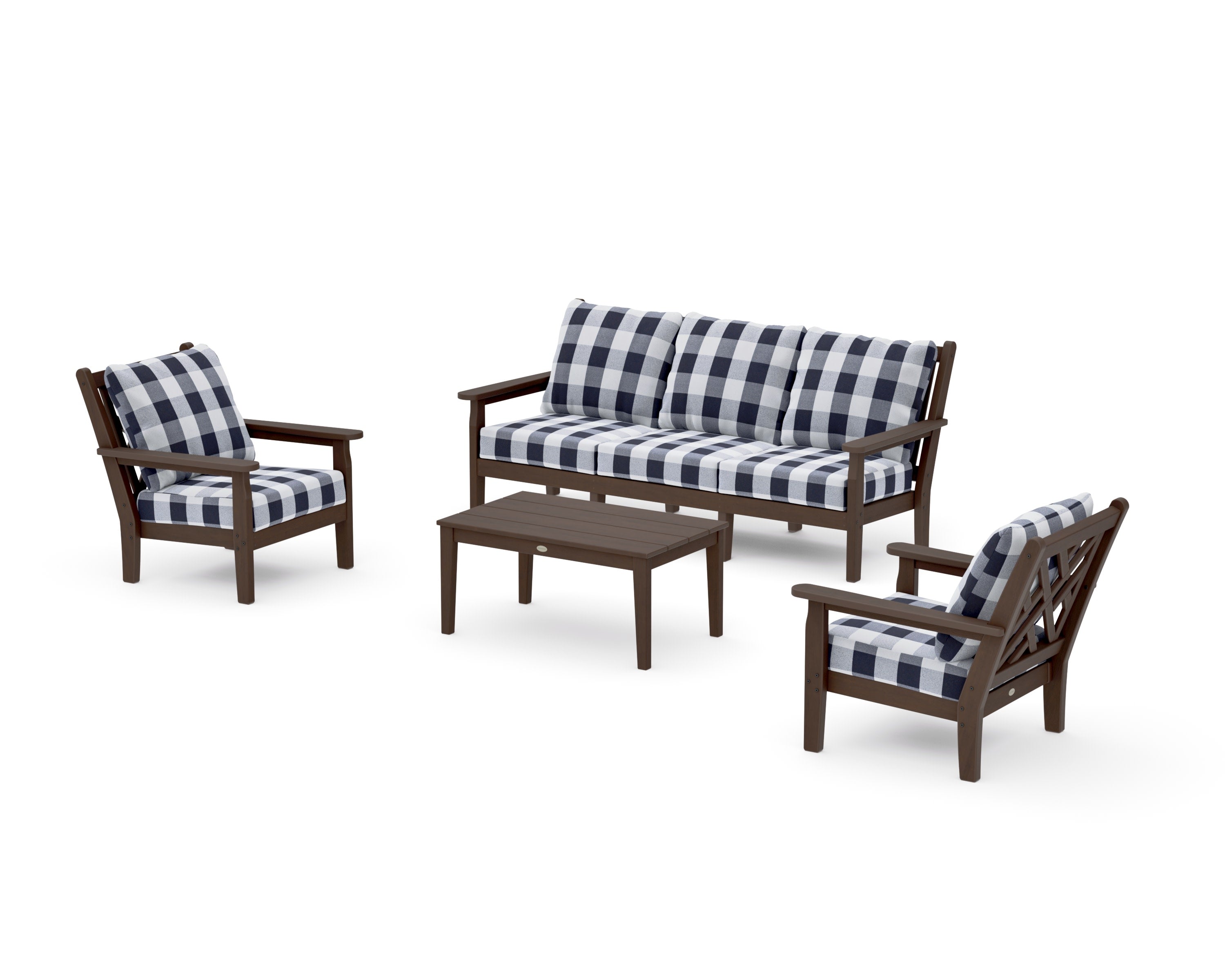 Chippendale 4-Piece Deep Seating Set with Sofa in Kona / Buffalo Plaid Navy