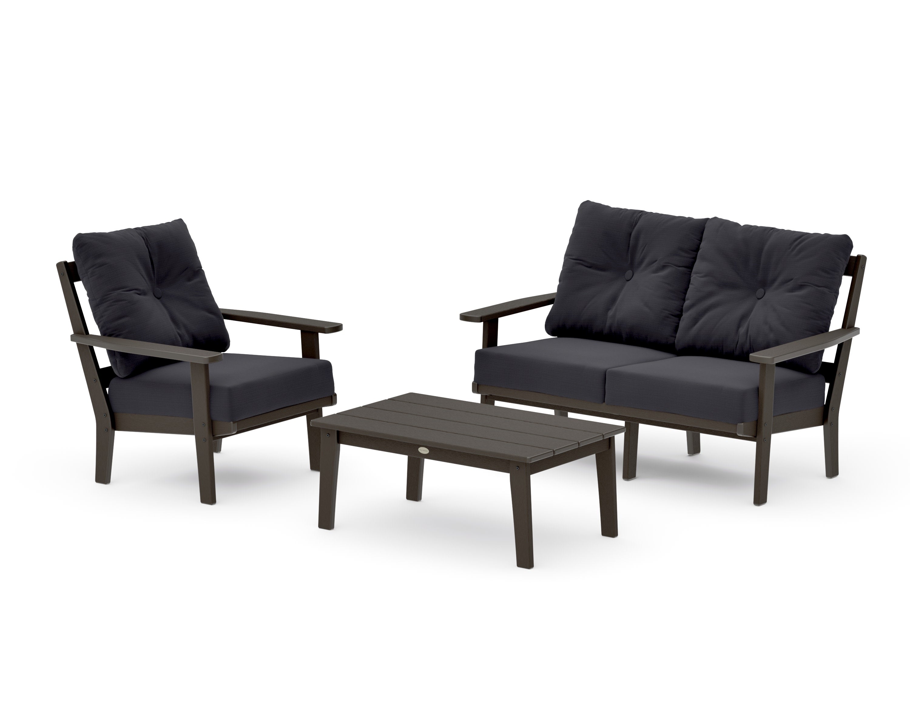 Oxford 3-Piece Deep Seating Set with Loveseat in Vintage Coffee / Midnight Linen