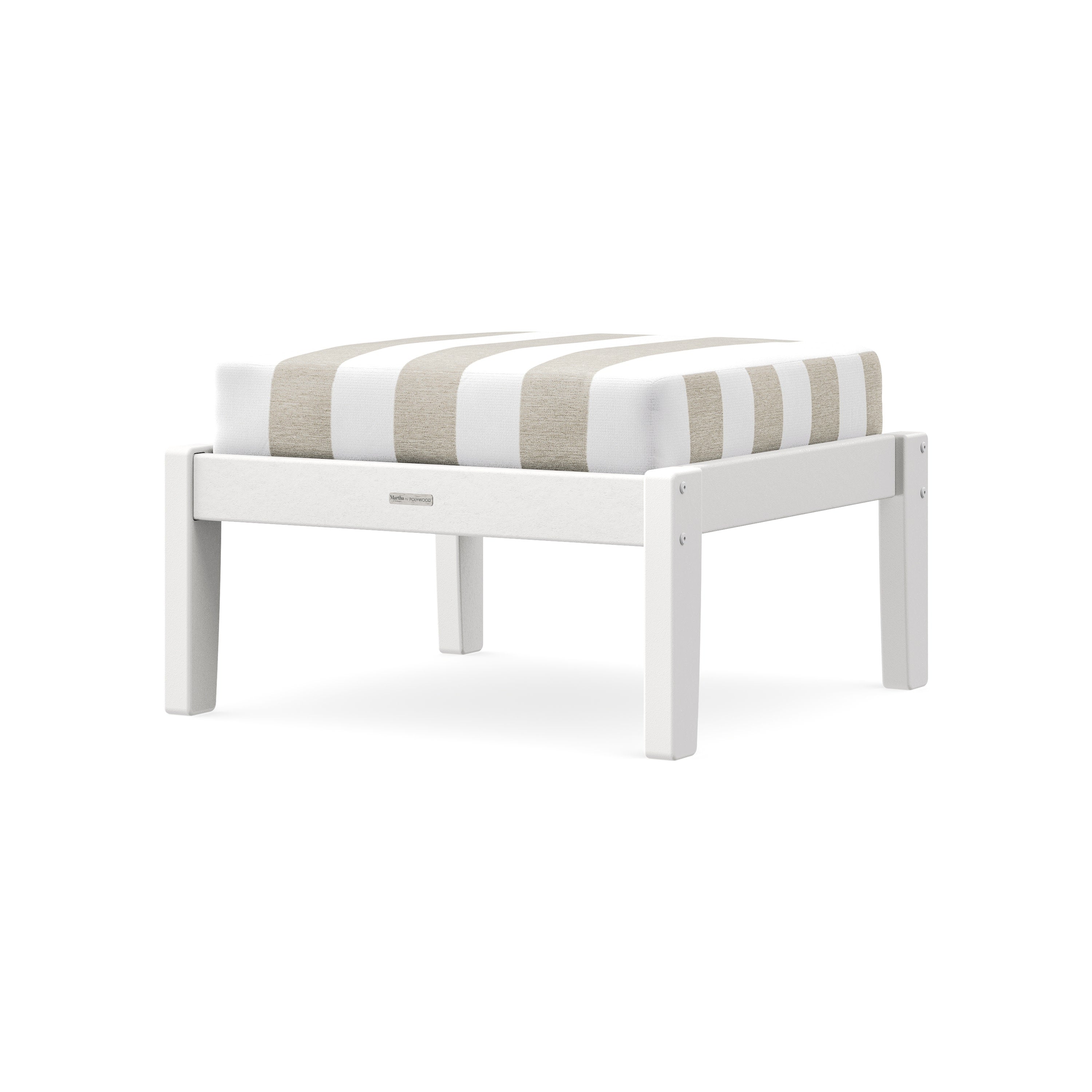 Chinoiserie Deep Seating Ottoman in White / Cabana Stripe Dune Burlap