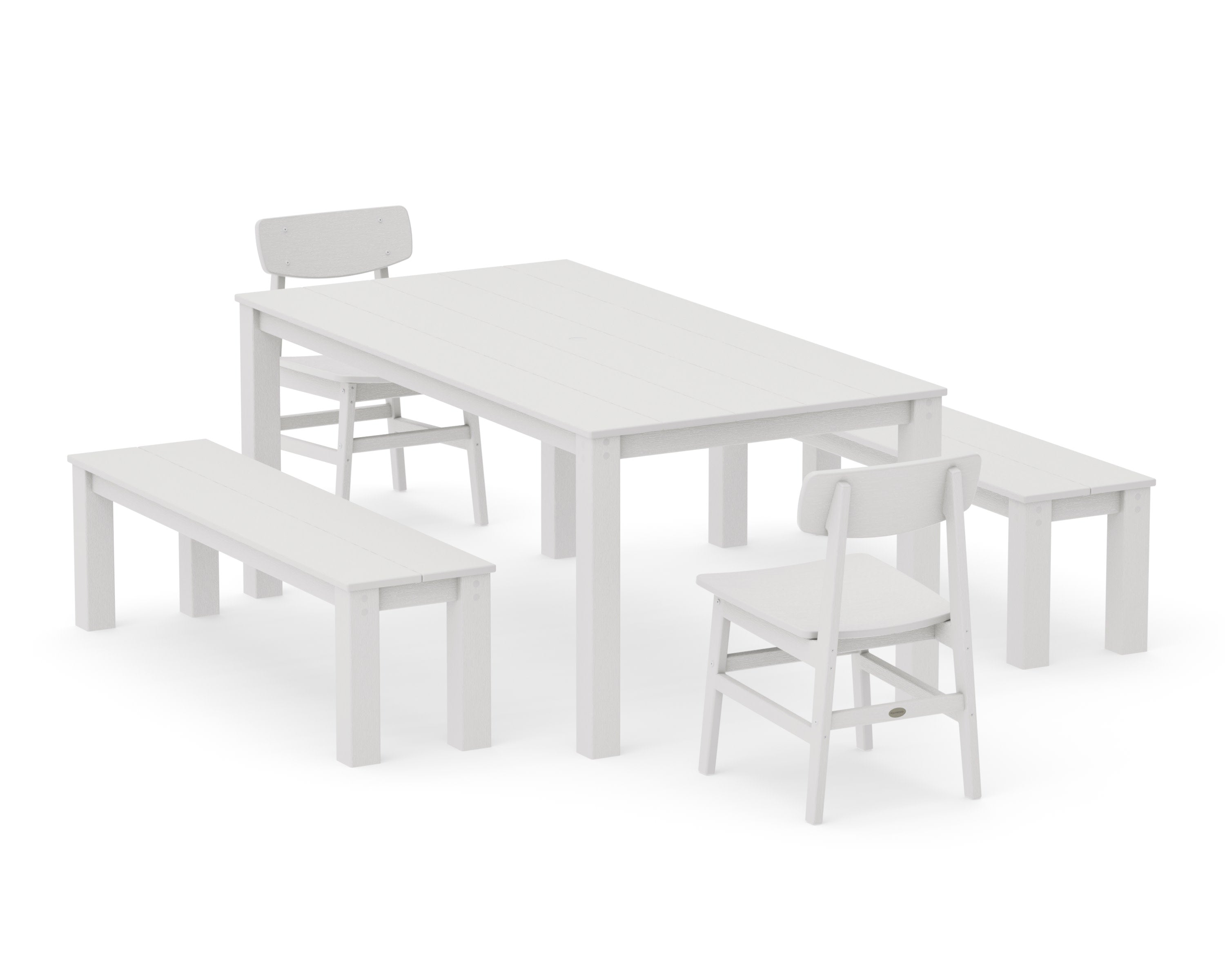 Modern Studio Urban Chair 5-Piece Parsons Dining Set with Benches in Vintage White