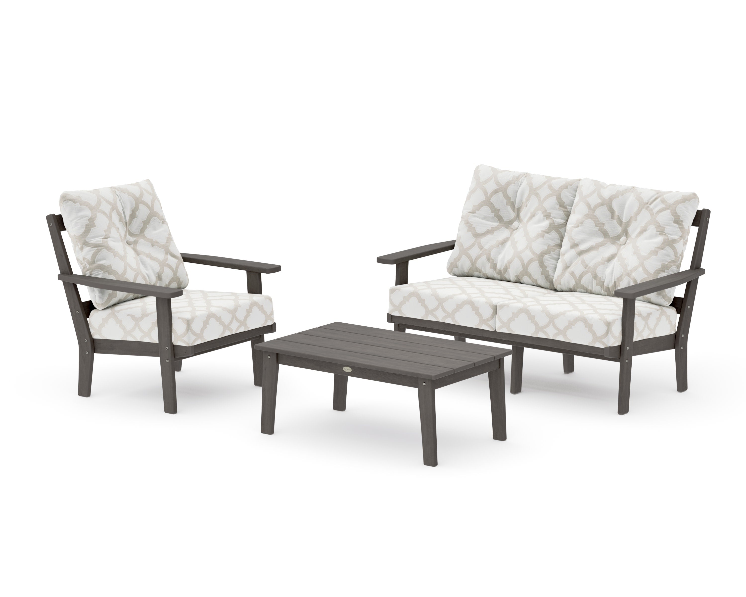 Oxford 3-Piece Deep Seating Set with Loveseat in Driftwood / Trellis Dune Burlap