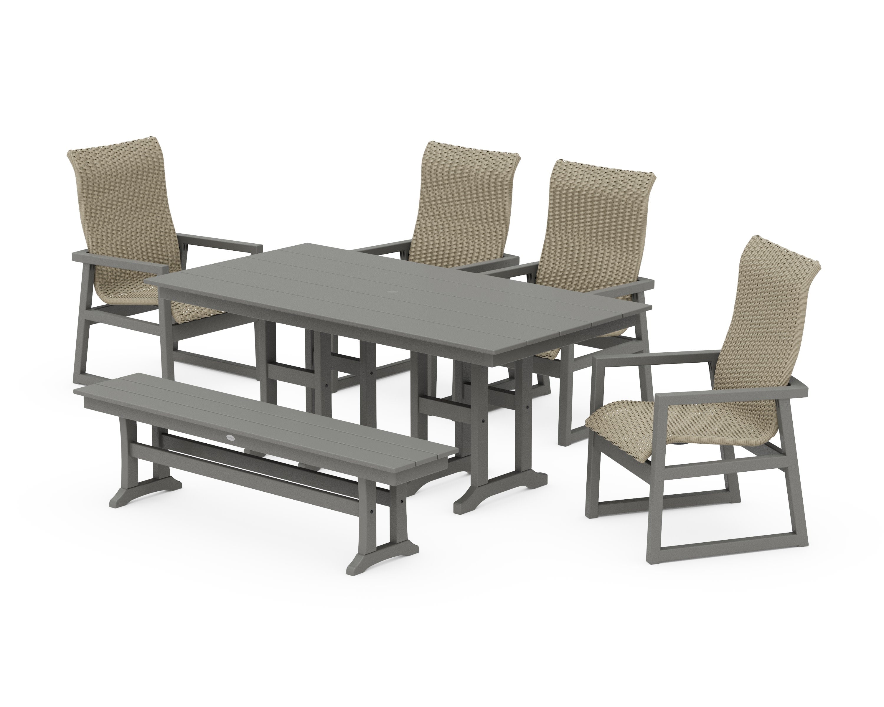 EDGE Woven Highback 6-Piece Farmhouse Dining Set with Bench