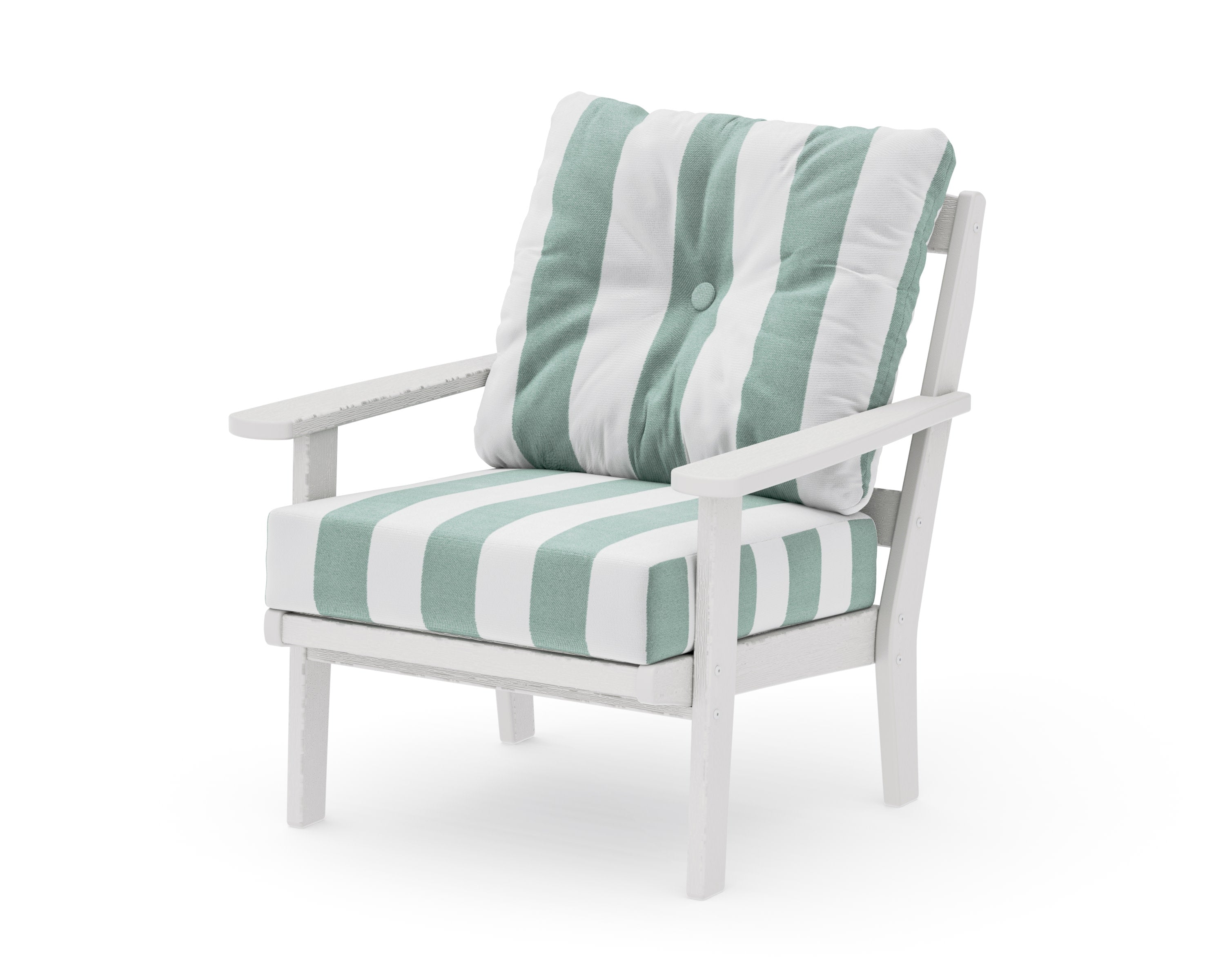 Mission Deep Seating Chair in Vintage White / Cabana Stripe Glacier Spa