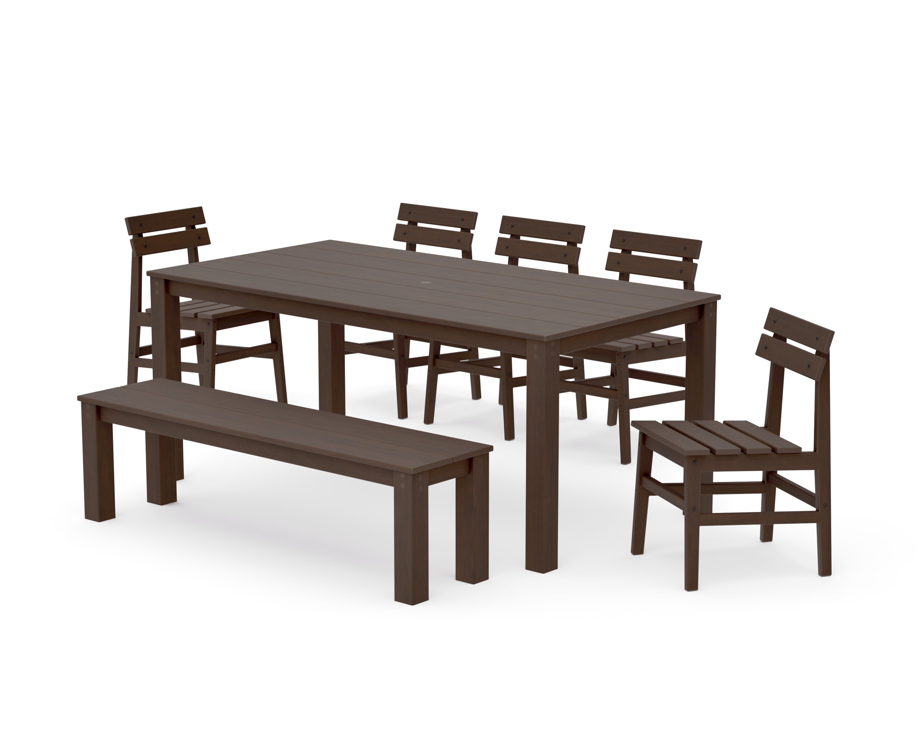 Modern Studio Plaza Chair 7-Piece Parsons Dining Set with Bench in Kona