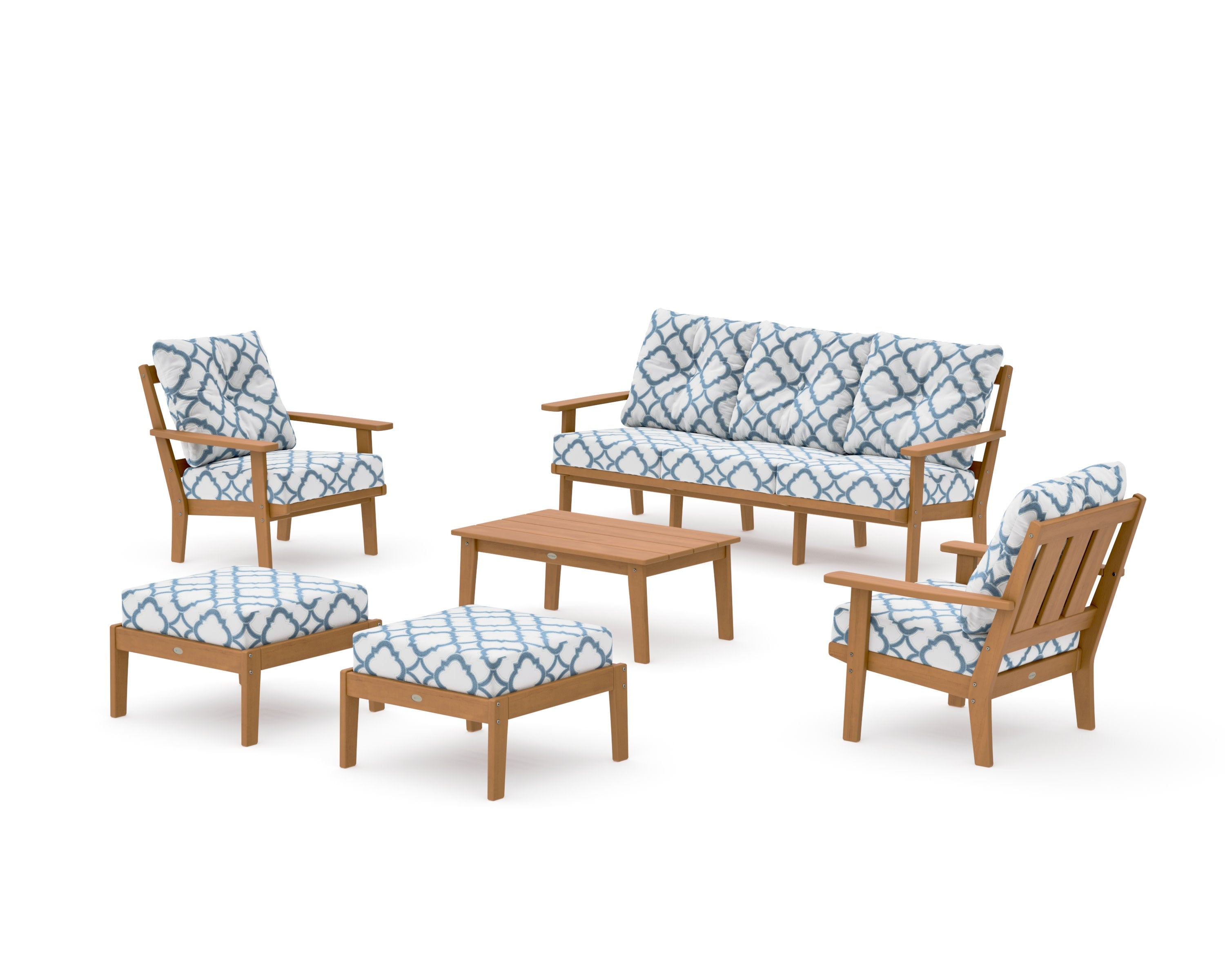 Oxford 6-Piece Lounge Sofa Set in Natural / Trellis Sky Blue