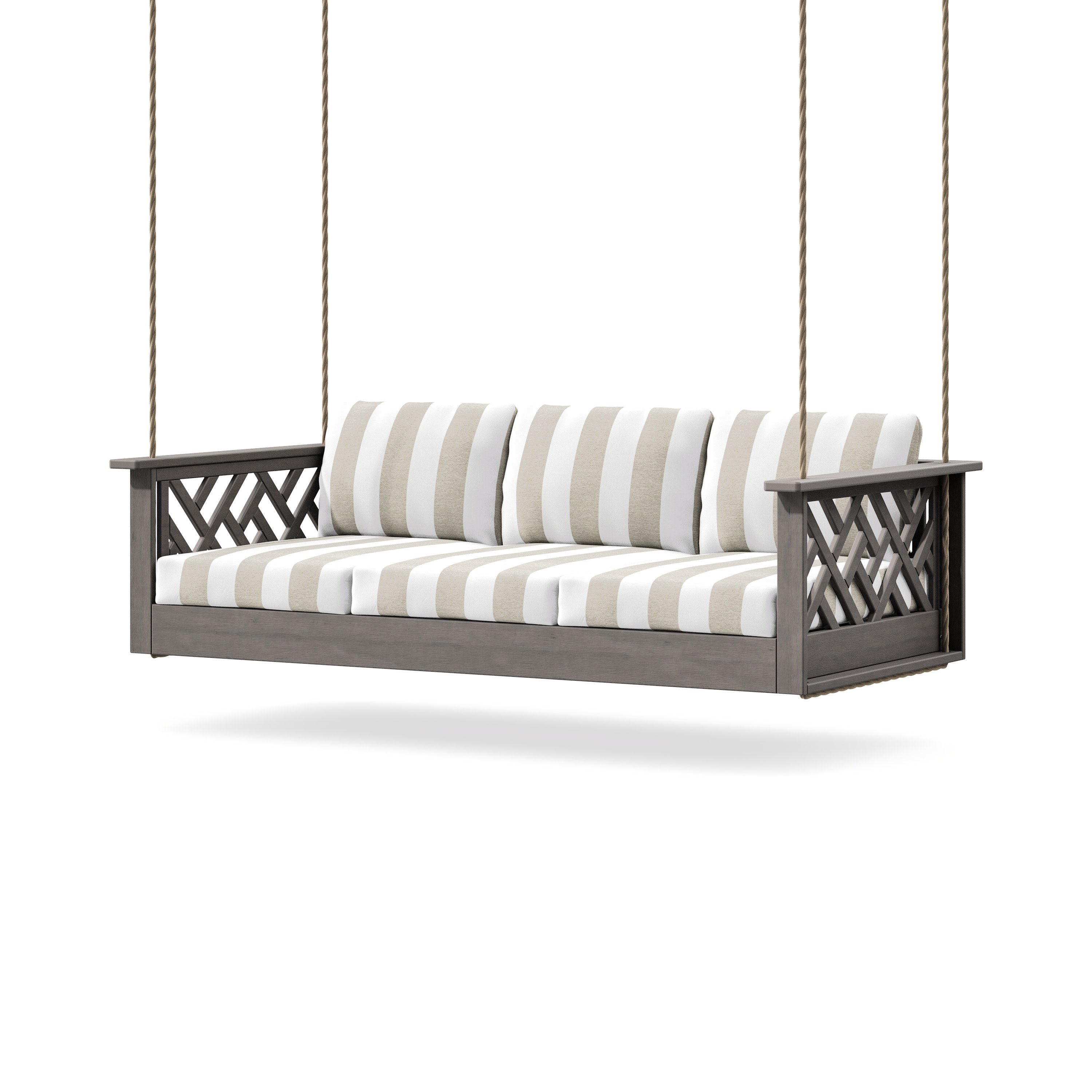 Chippendale Daybed Swing in Driftwood / Cabana Stripe Dune Burlap