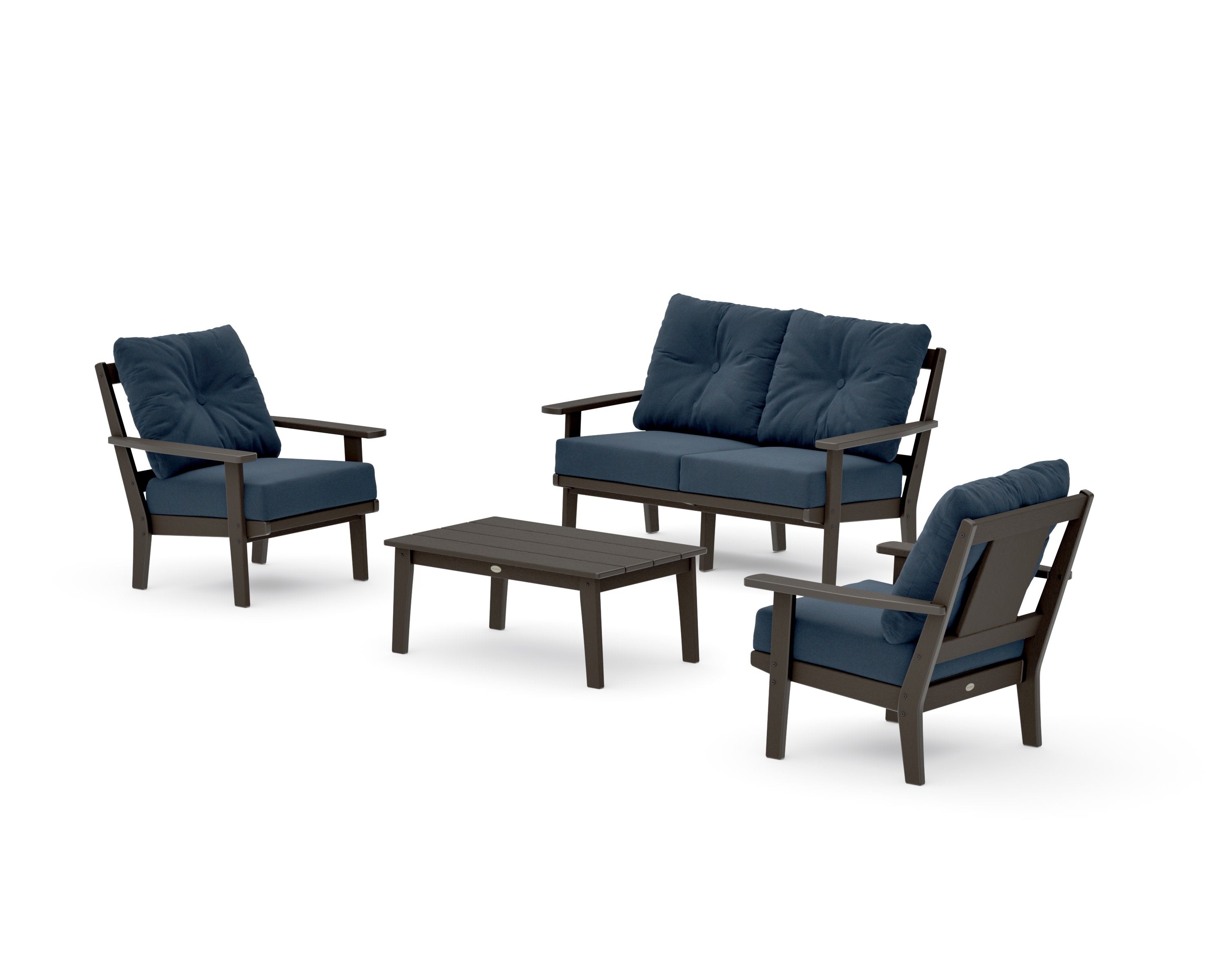 Prairie 4-Piece Deep Seating Set with Loveseat in Vintage Coffee / Marine Indigo