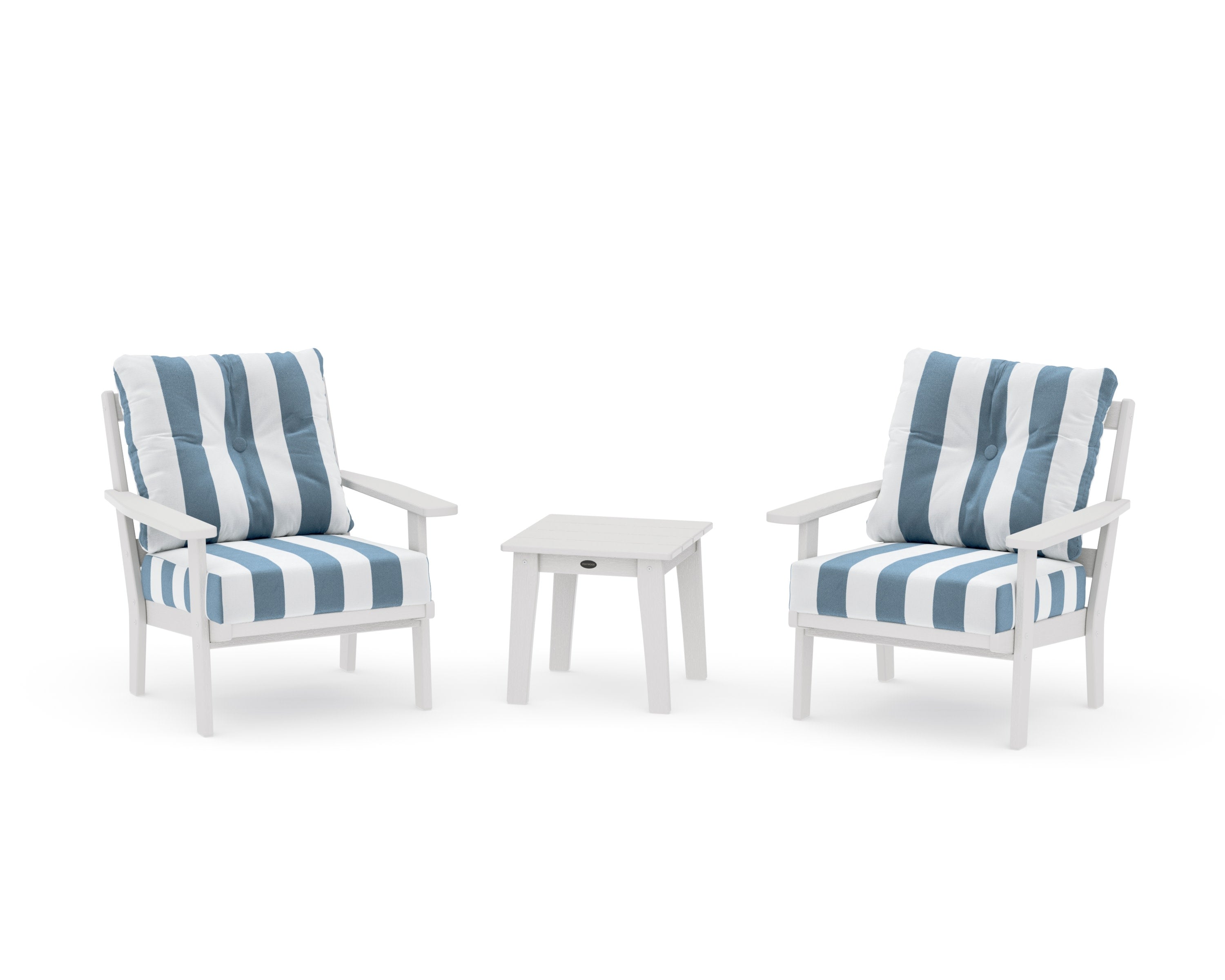 Oxford 3-Piece Deep Seating Set in Vintage White / Cabana Stripe Sky Blue