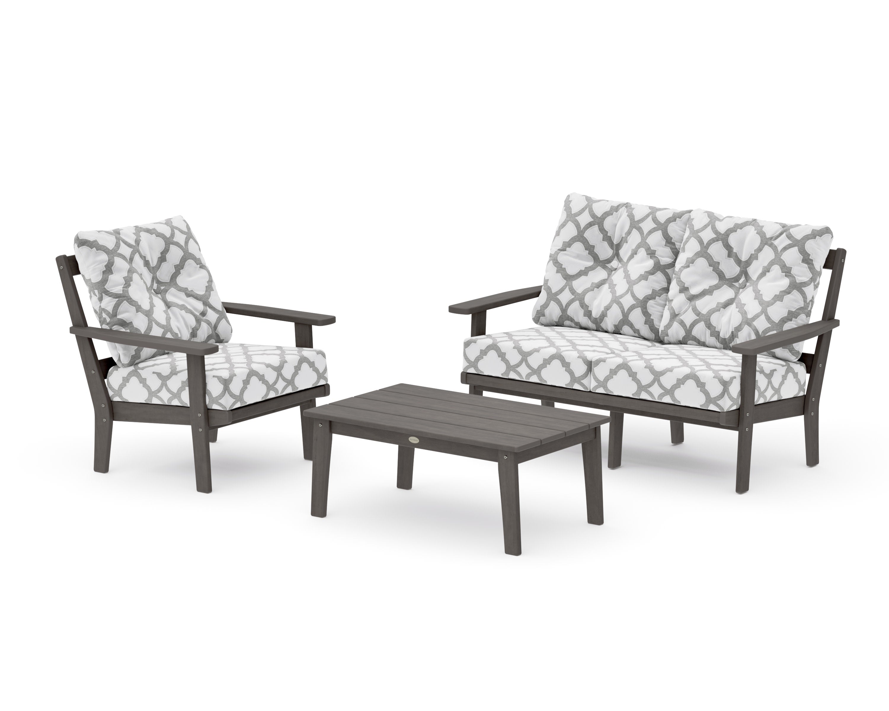 Prairie 3-Piece Deep Seating Set with Loveseat in Driftwood / Trellis Grey Mist