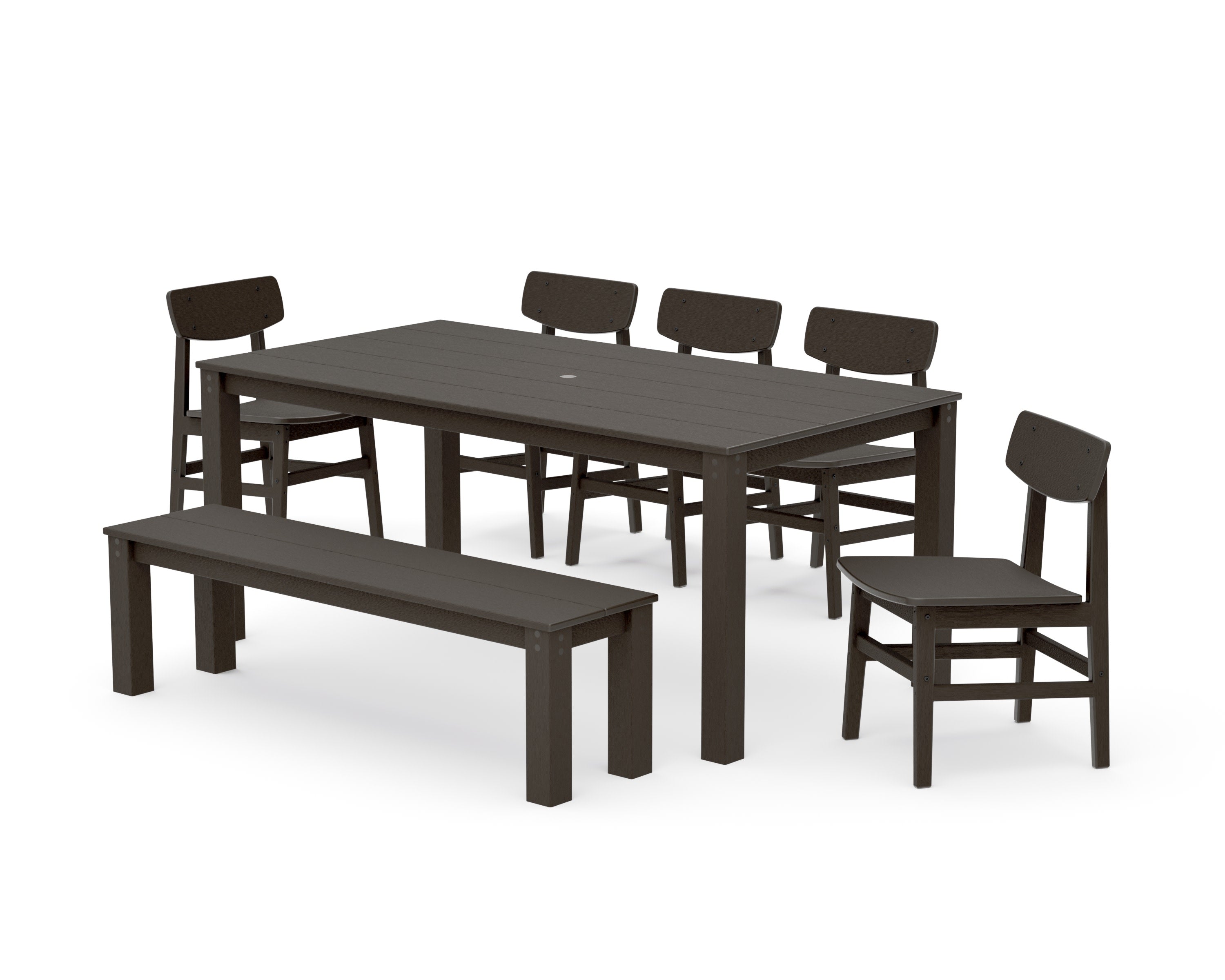 Modern Studio Urban Chair 7-Piece Parsons Dining Set with Bench in Vintage Coffee