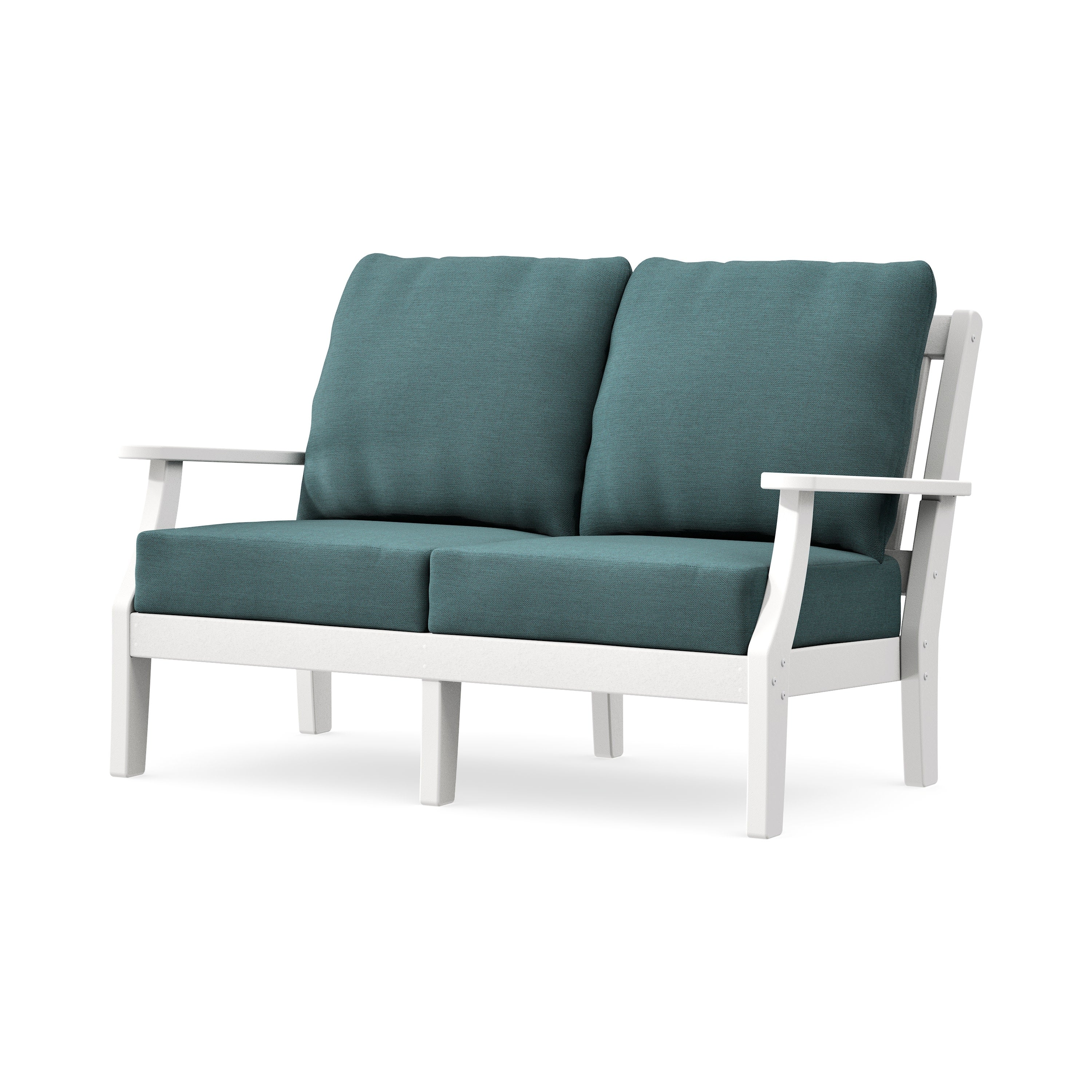 Chinoiserie Deep Seating Loveseat in White / Ocean Teal