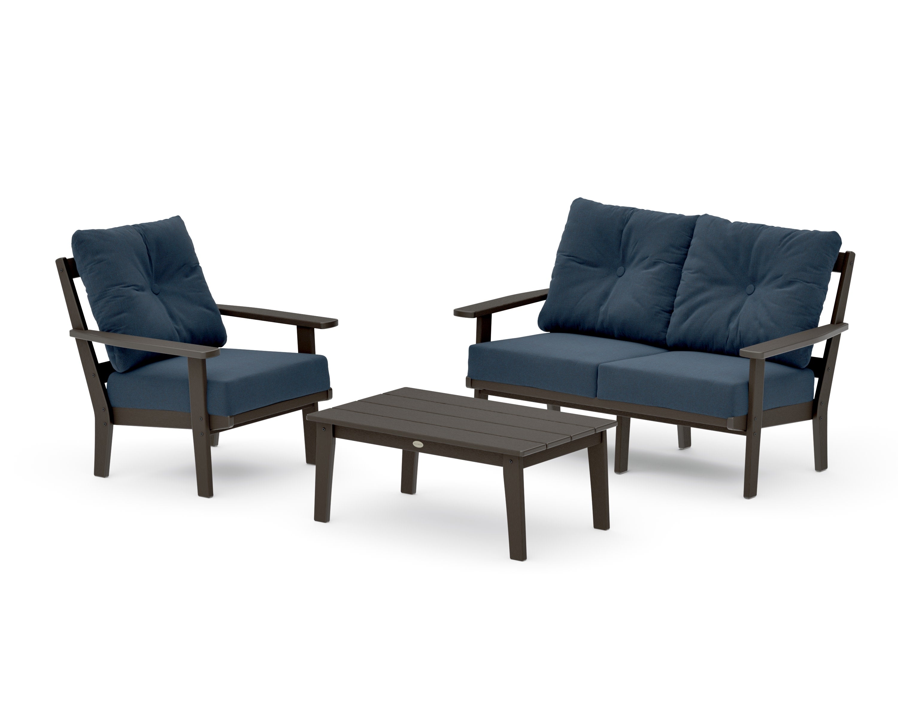 Oxford 3-Piece Deep Seating Set with Loveseat in Vintage Coffee / Marine Indigo