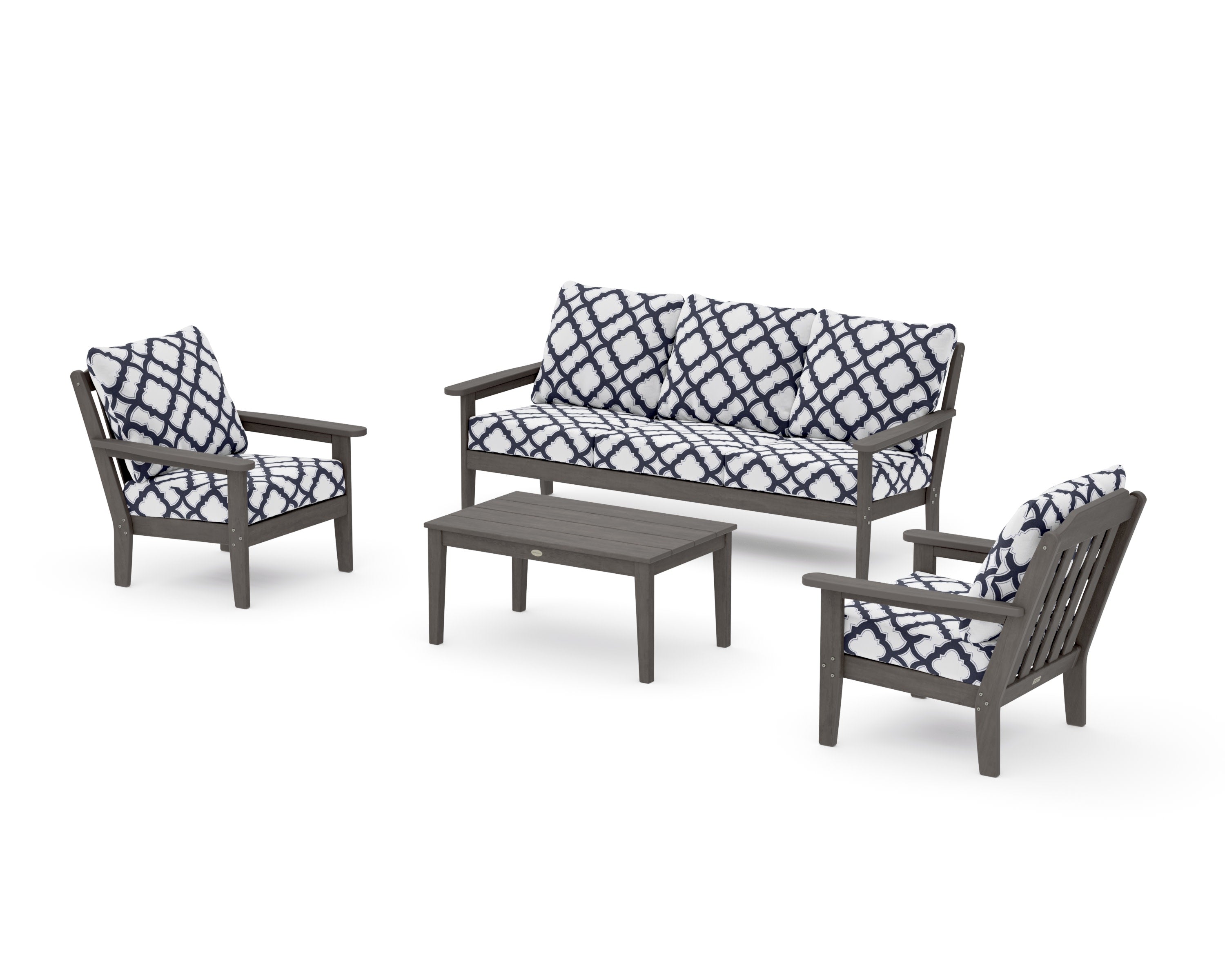 Cottage 4-Piece Deep Seating Set with Sofa in Driftwood / Trellis Navy