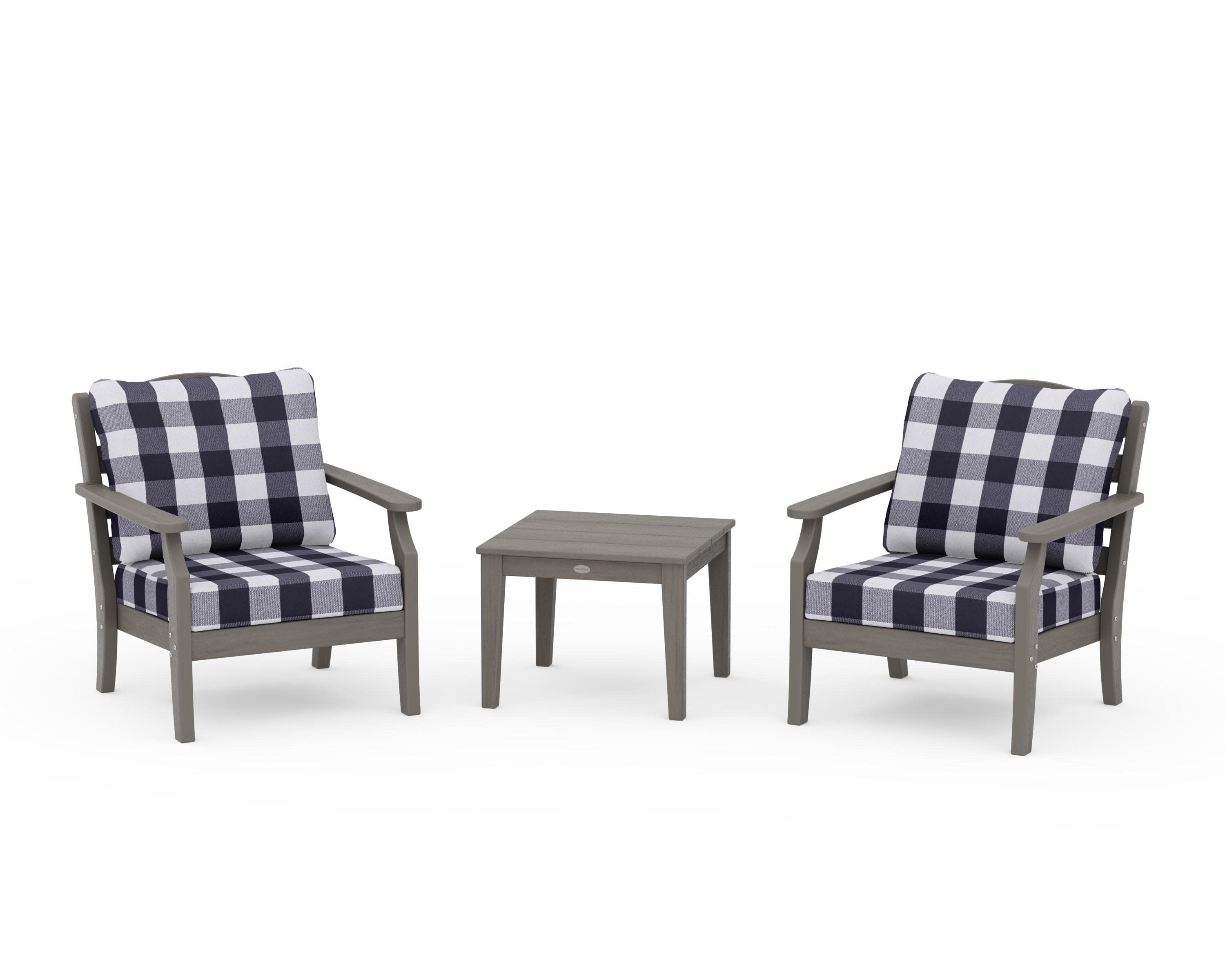 Savannah 3-Piece Deep Seating Set in Driftwood / Buffalo Plaid Navy