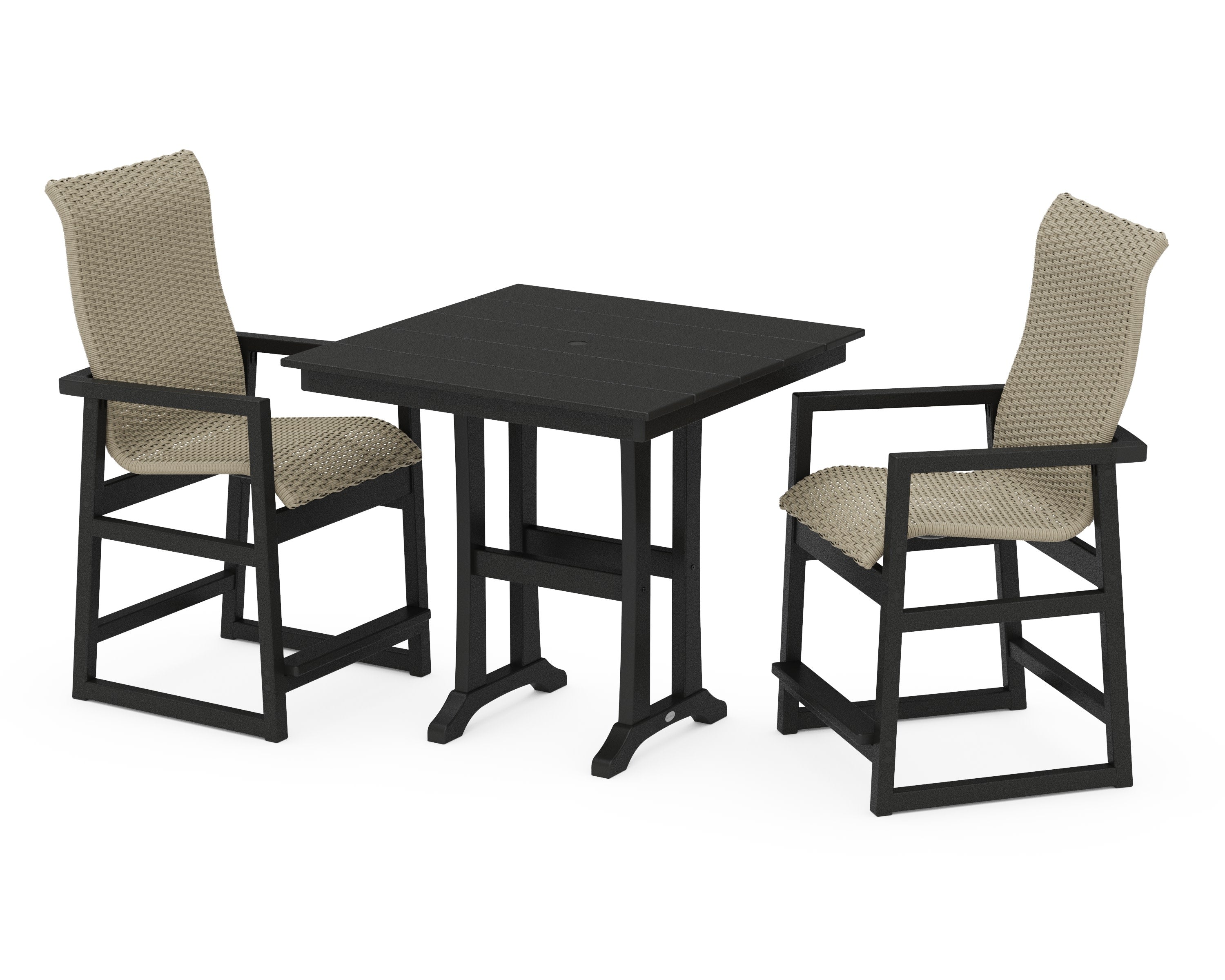 EDGE Woven Highback 3-Piece Farmhouse Counter Set with Trestle Legs in Black / Dune Grass