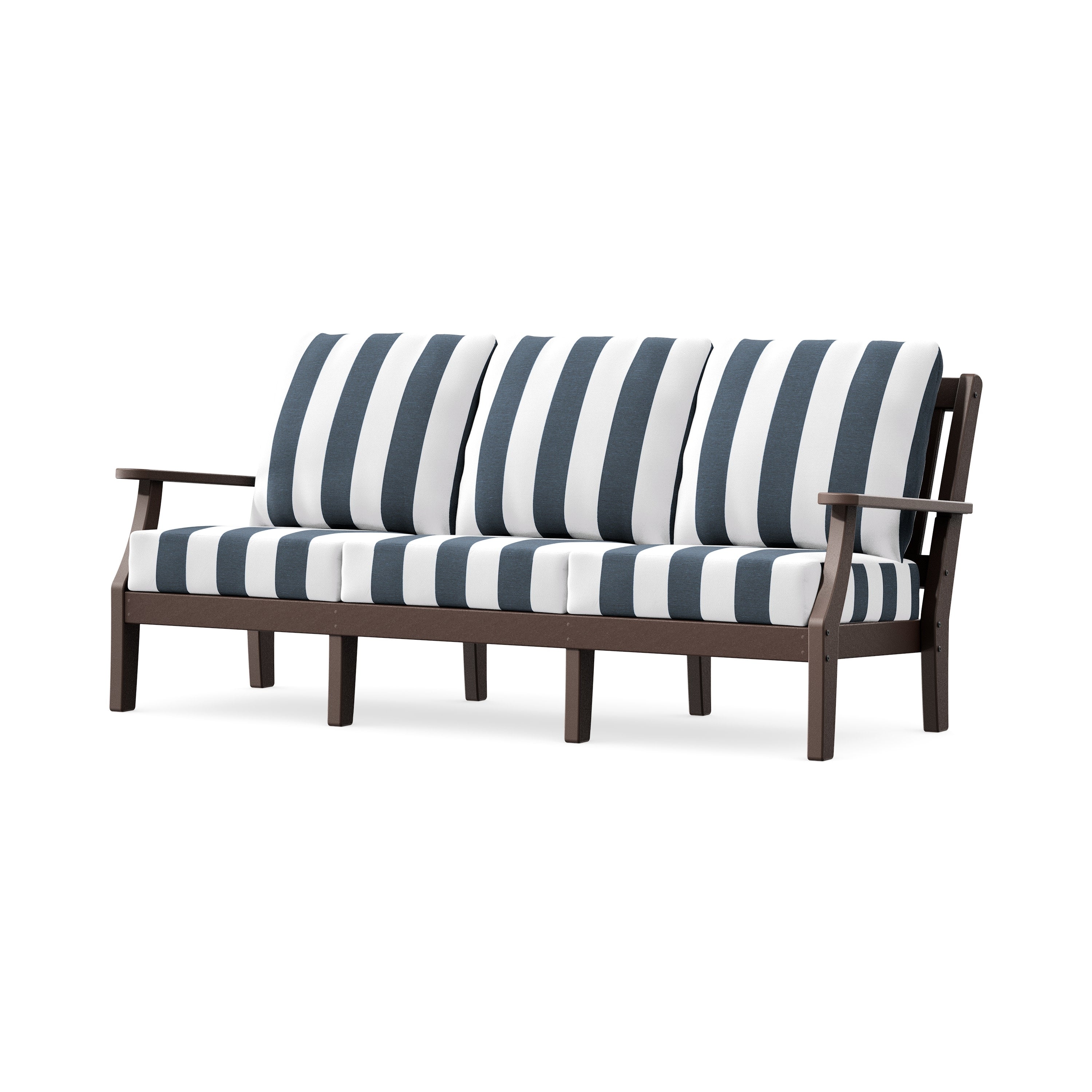 Chinoiserie Deep Seating Sofa in Mahogany / Cabana Stripe Marine Indigo
