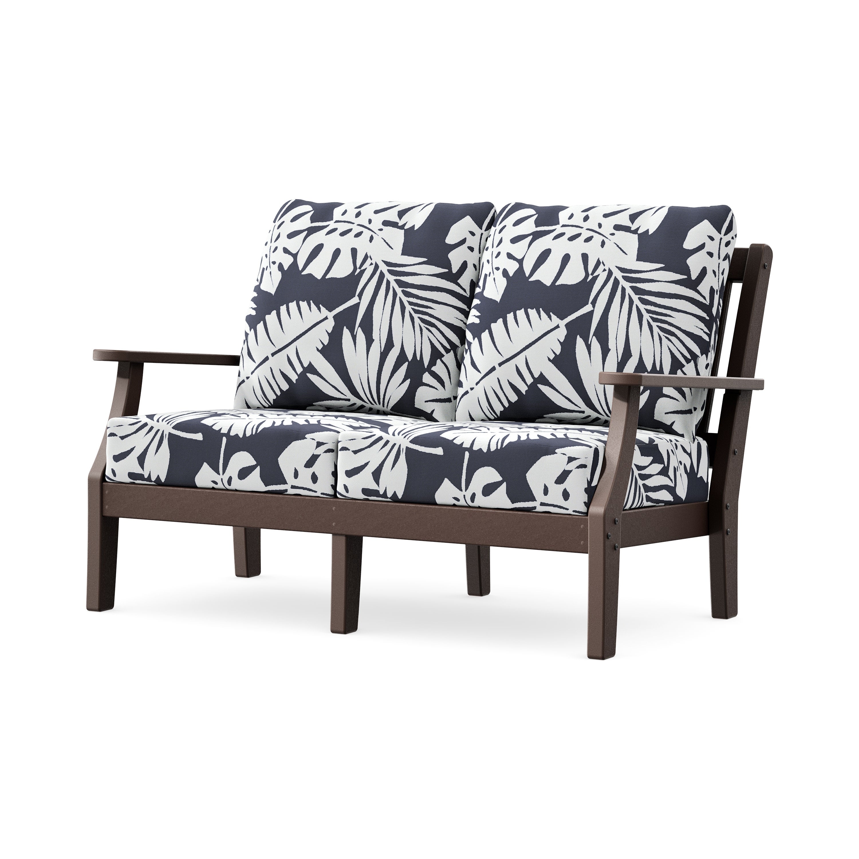 Chinoiserie Deep Seating Loveseat in Mahogany / Leaf Navy