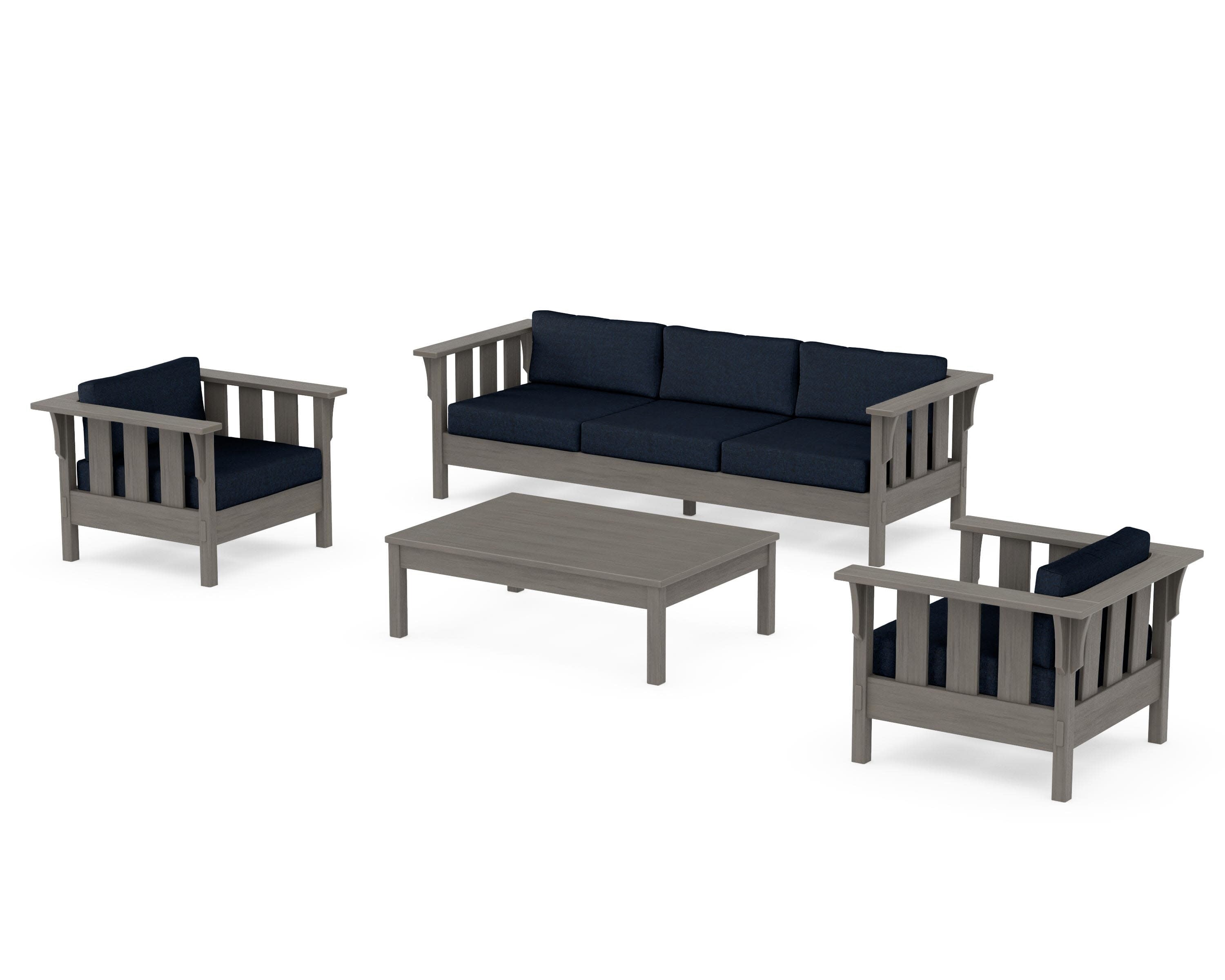 Acadia 4-Piece Deep Seating Set with Sofa in Driftwood / Marine Indigo