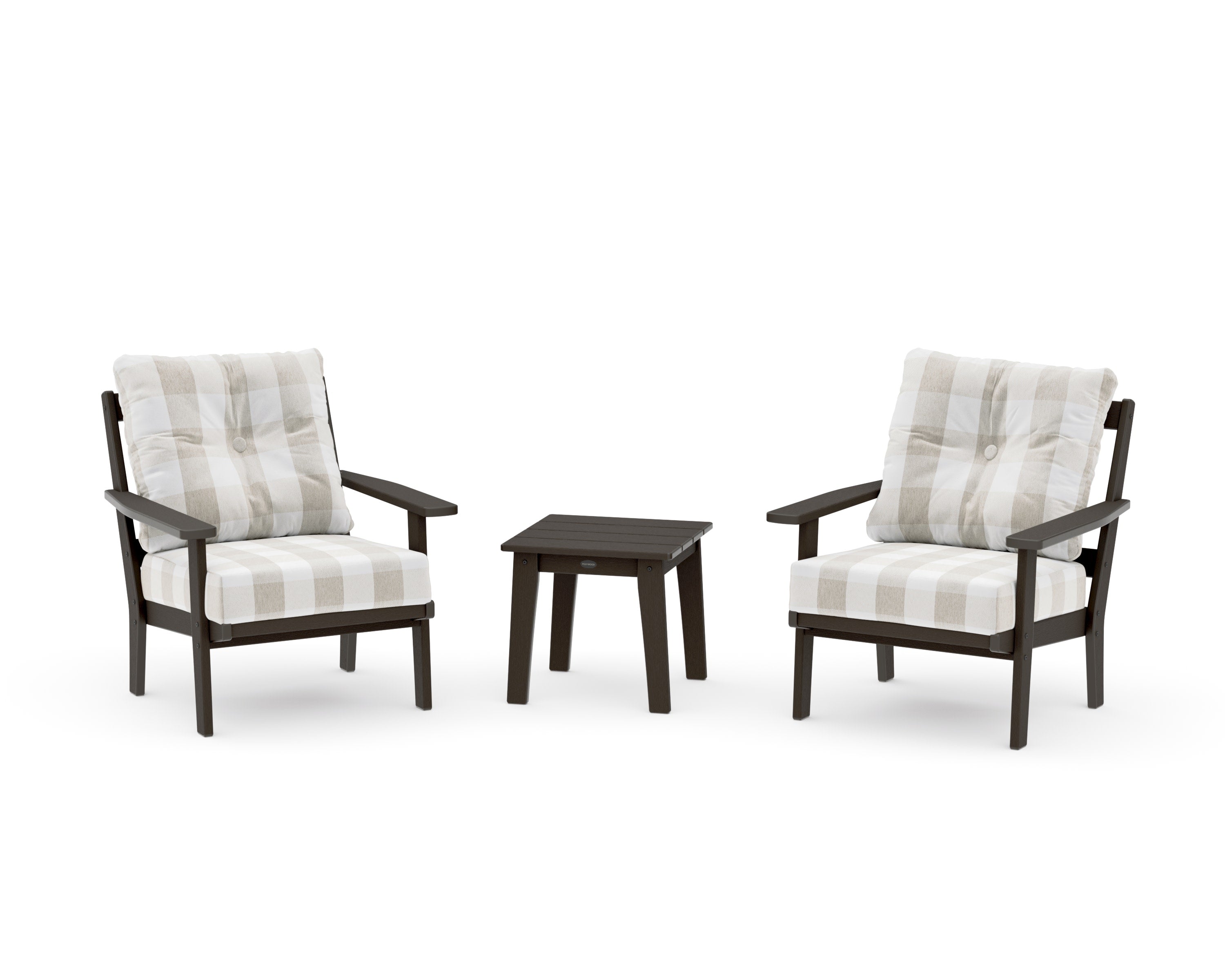 Oxford 3-Piece Deep Seating Set in Vintage Coffee / Buffalo Plaid Dune Burlap