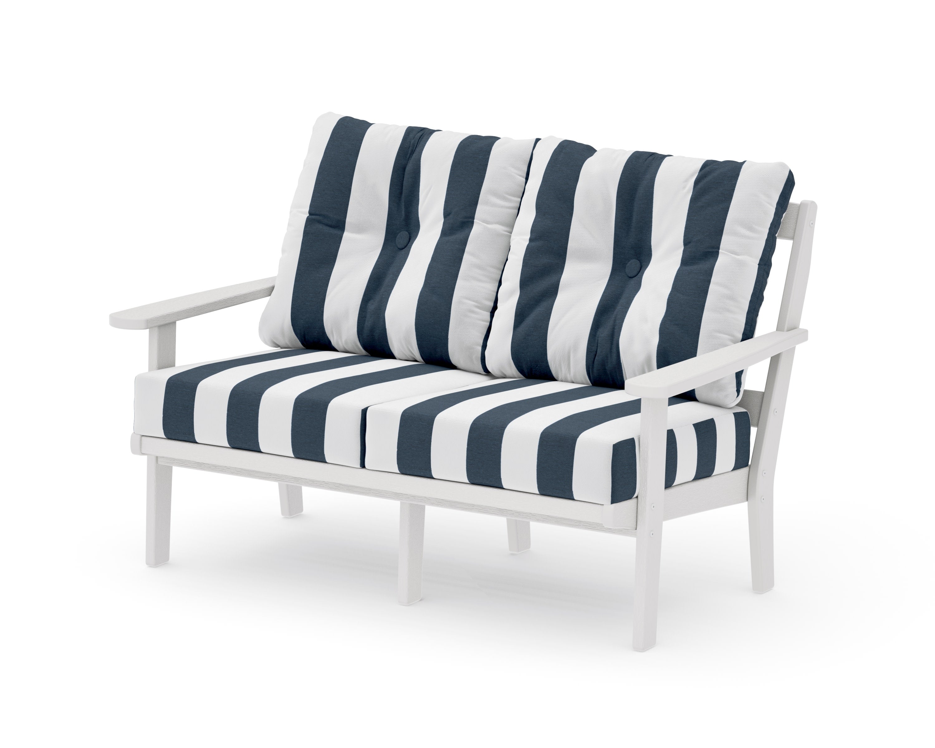 Mission Deep SeatingLoveseat in Vintage White / Cabana Stripe Marine Indigo