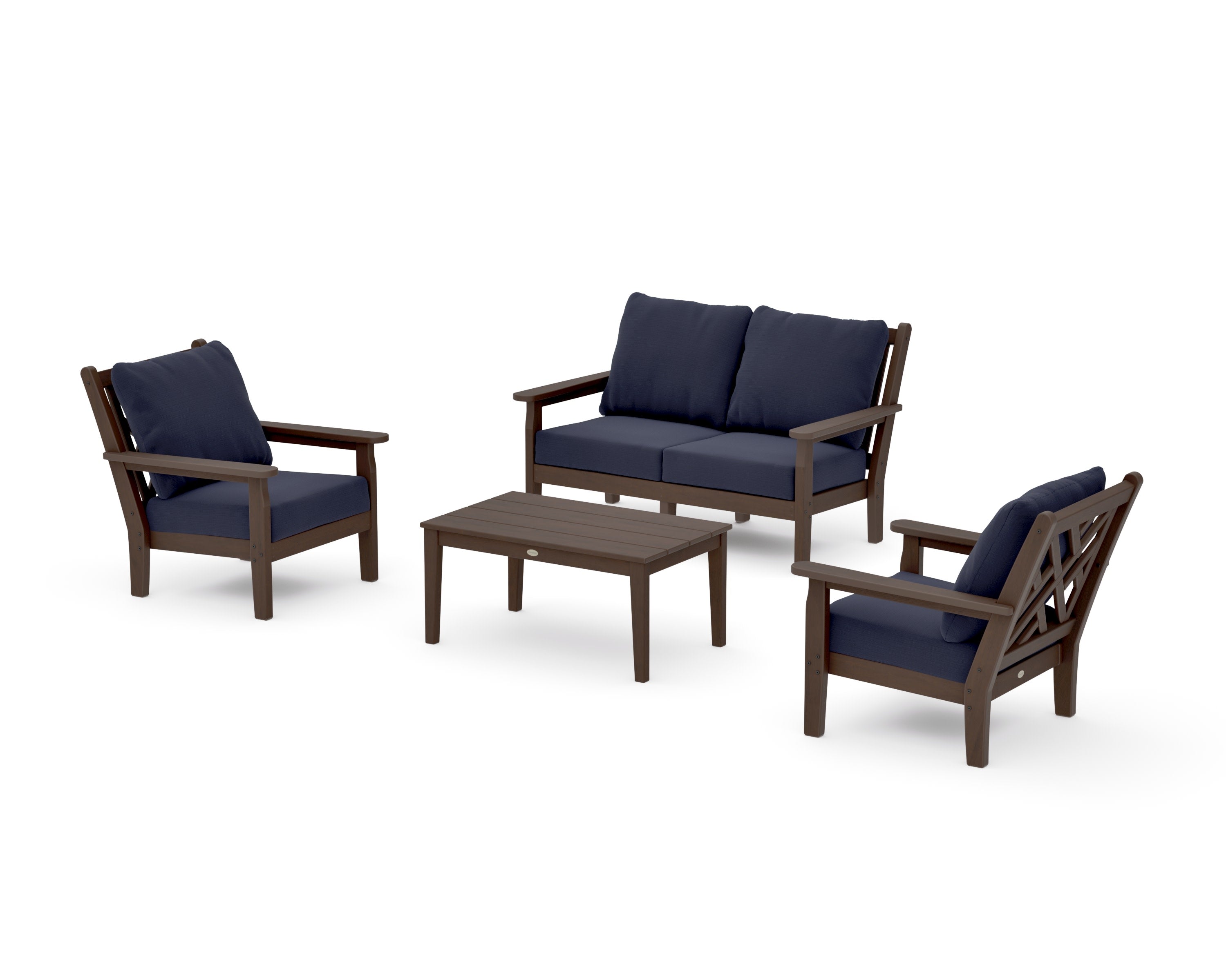 Chippendale 4-Piece Deep Seating Set with Loveseat in Kona / Navy Linen