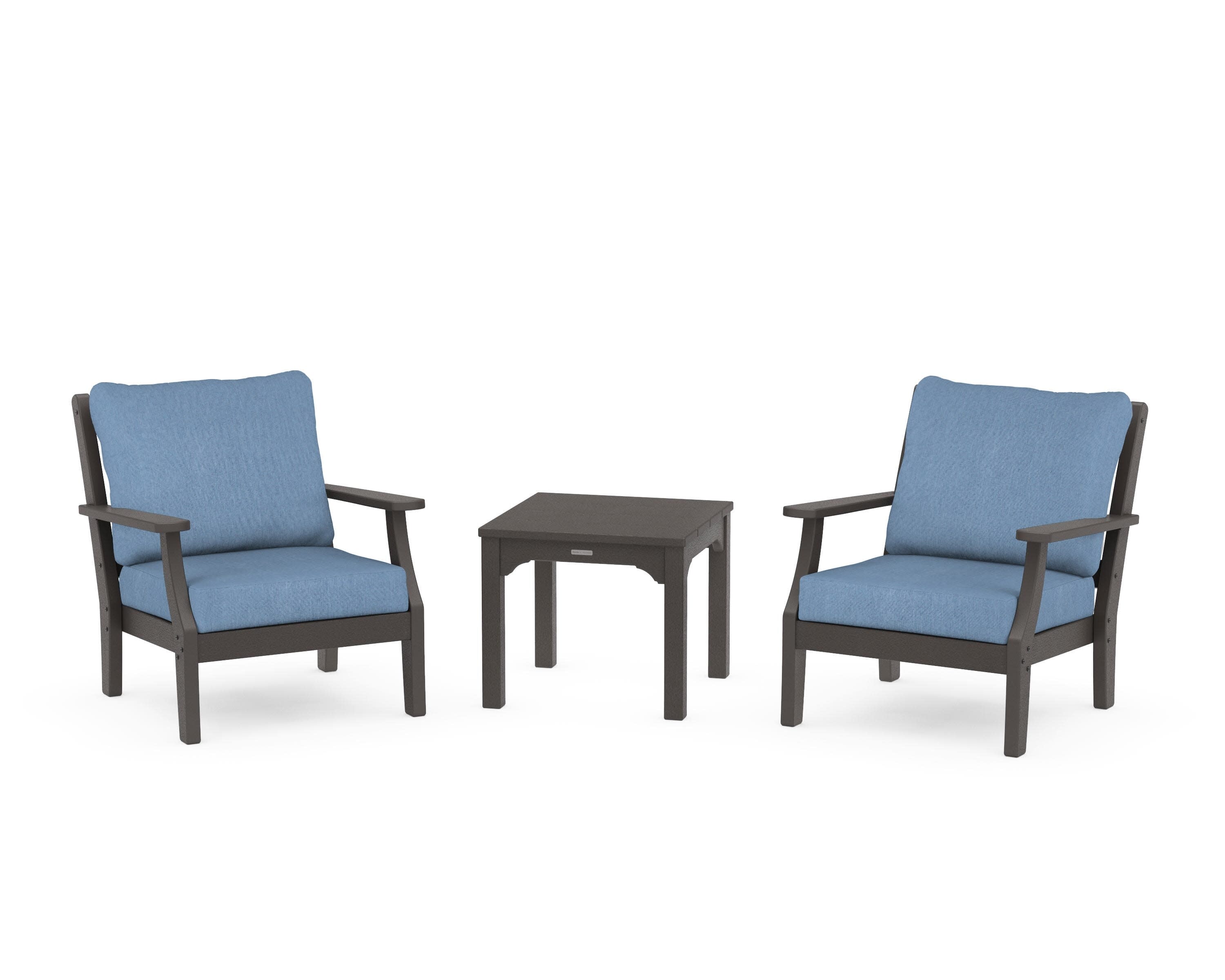 Chinoiserie 3-Piece Deep Seating Set in Vintage Coffee / Sky Blue