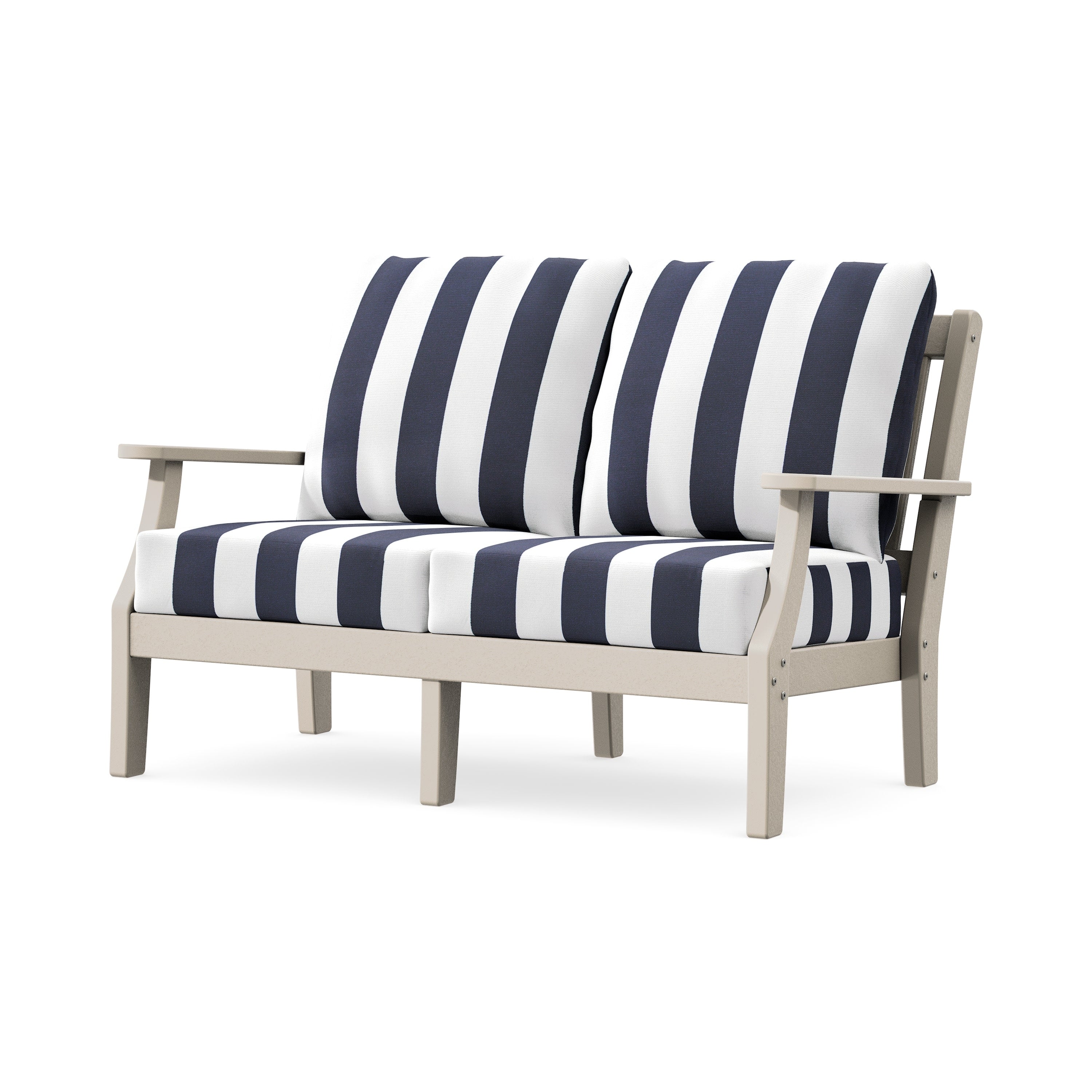 Chinoiserie Deep Seating Loveseat in Sand / Cabana Stripe Navy