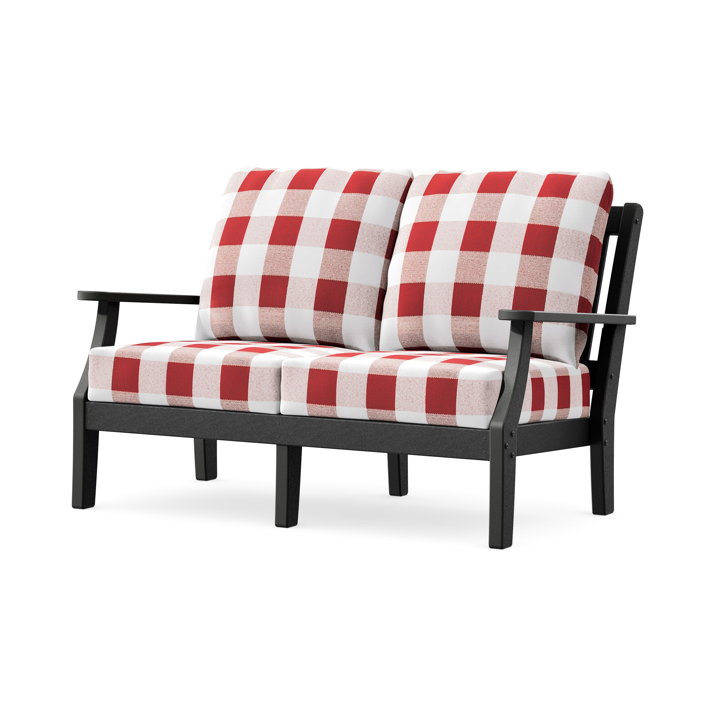 Chinoiserie Deep Seating Loveseat in Black / Buffalo Plaid Crimson