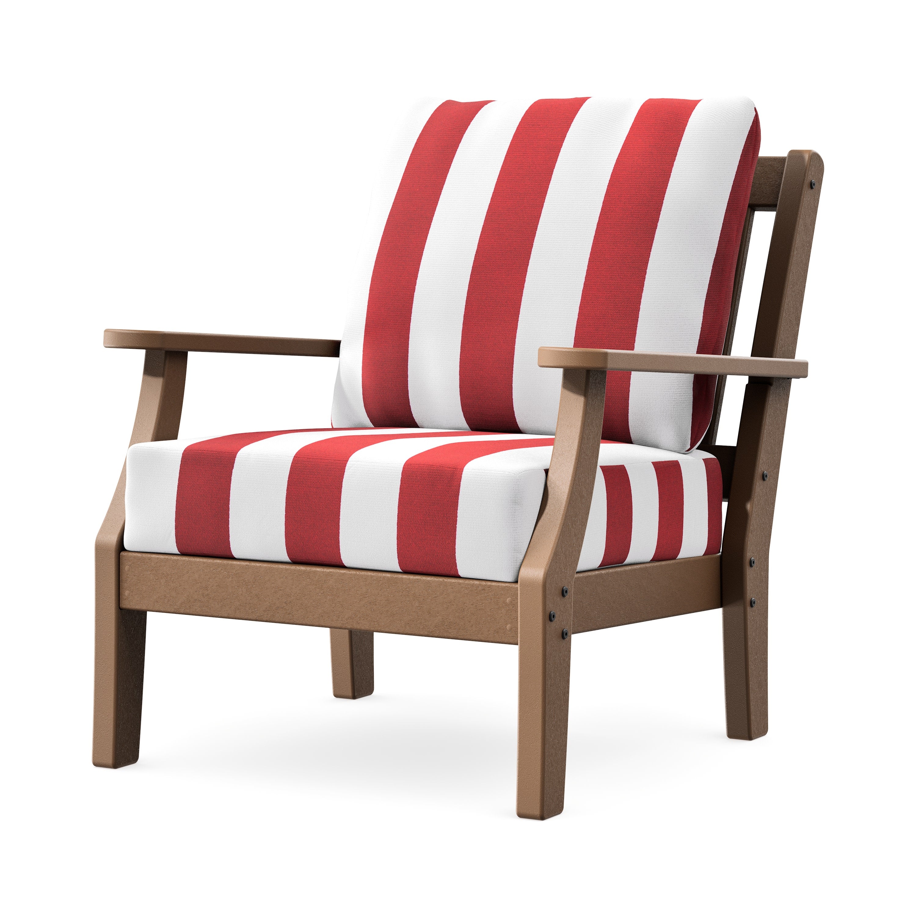 Chinoiserie Deep Seating Chair in Teak / Cabana Stripe Crimson