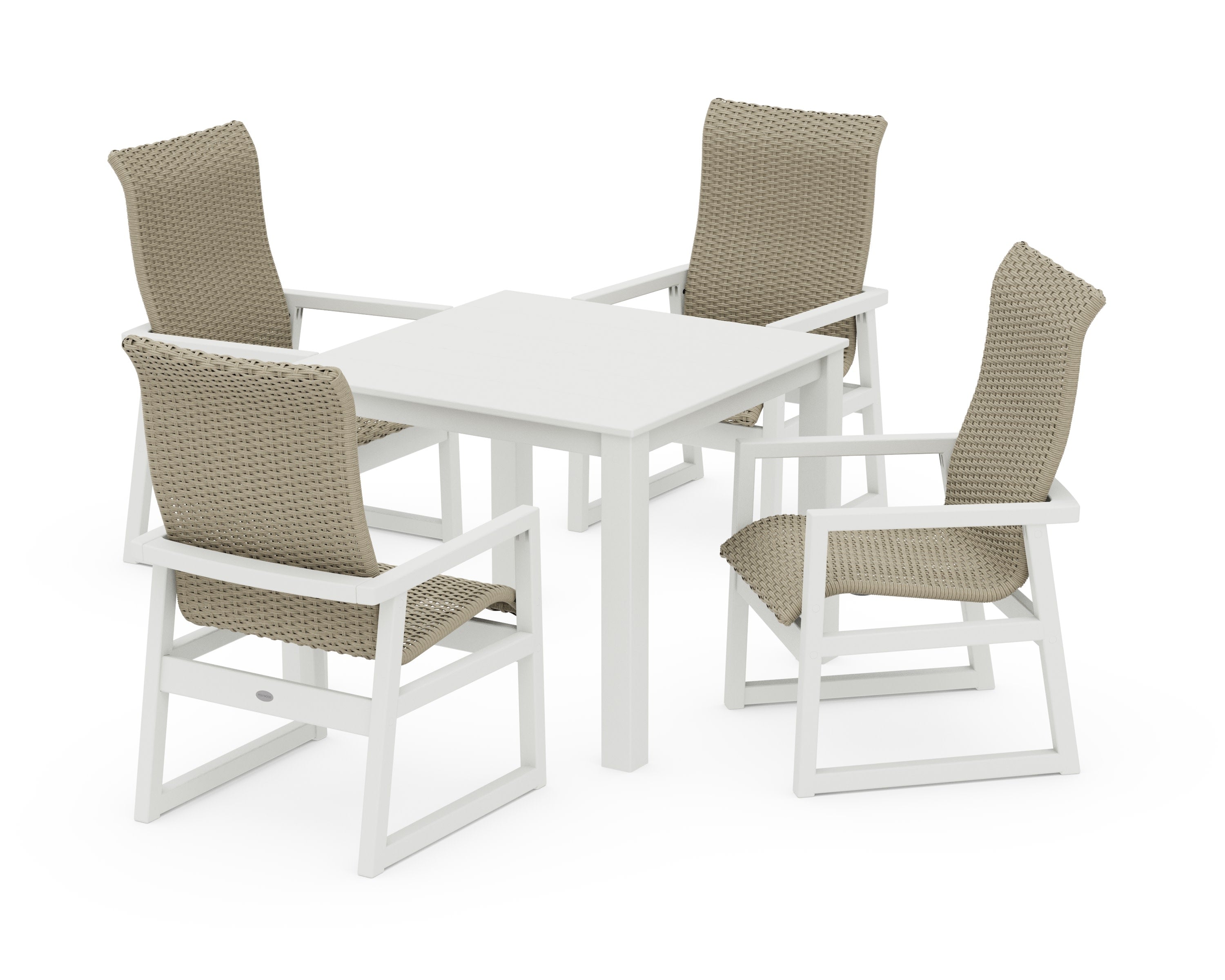 EDGE Woven Highback 5-Piece Parsons Dining Set in Vintage White / Dune Grass