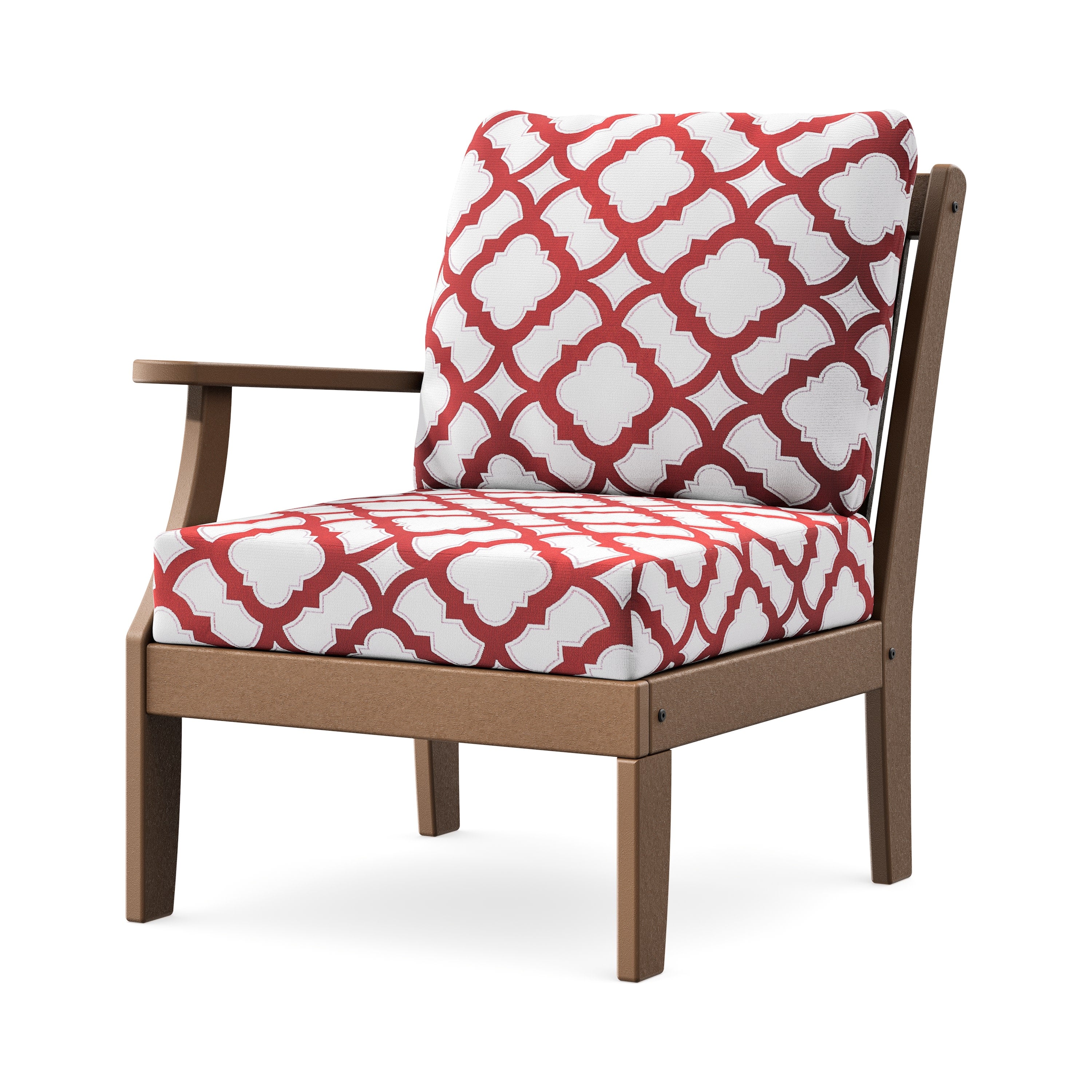 Braxton Modular Left Arm Chair in Teak / Trellis Crimson