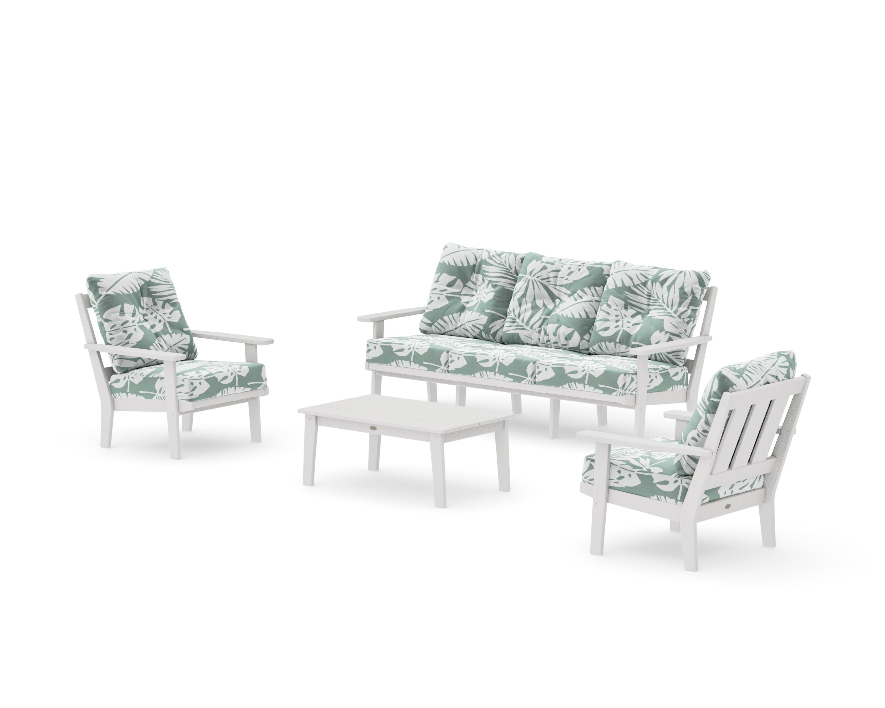 Oxford 4-Piece Deep Seating Set with Sofa in Vintage White / Leaf Glacier Spa